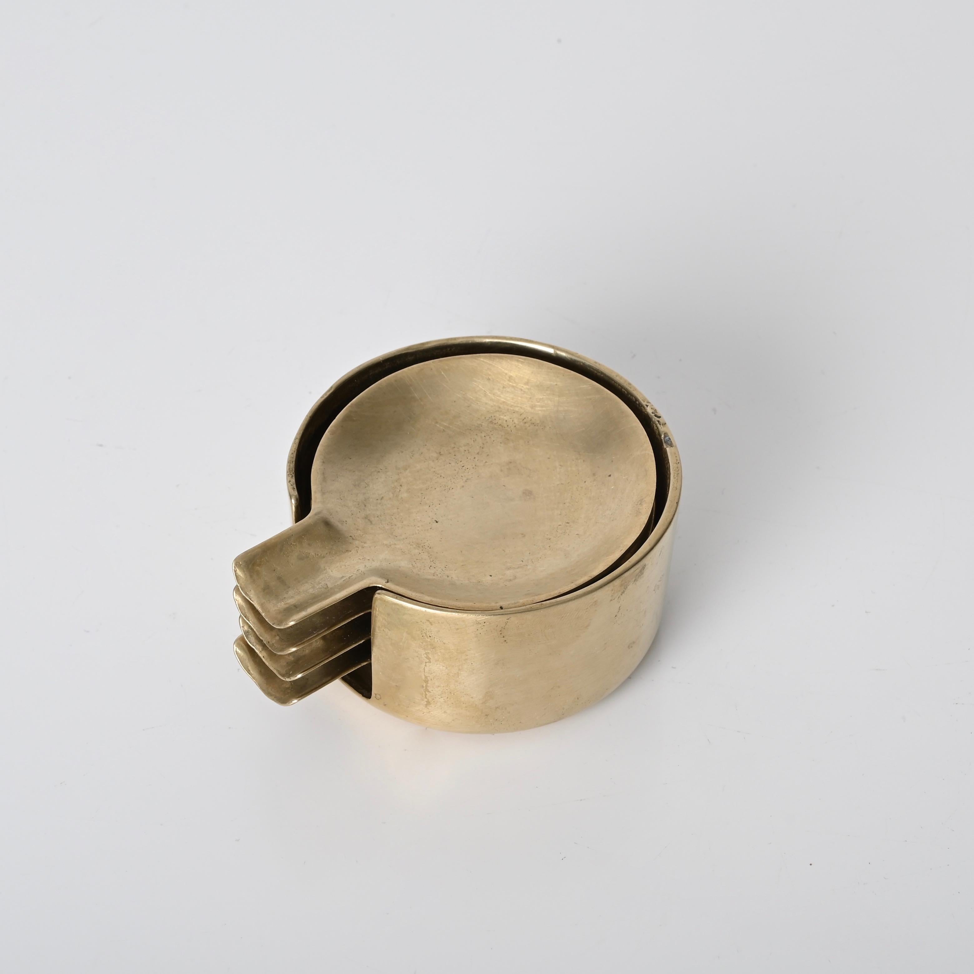 20th Century Set of Midcentury Stackable Solid Brass Austrian Ashtrays After Adnet, 1950s