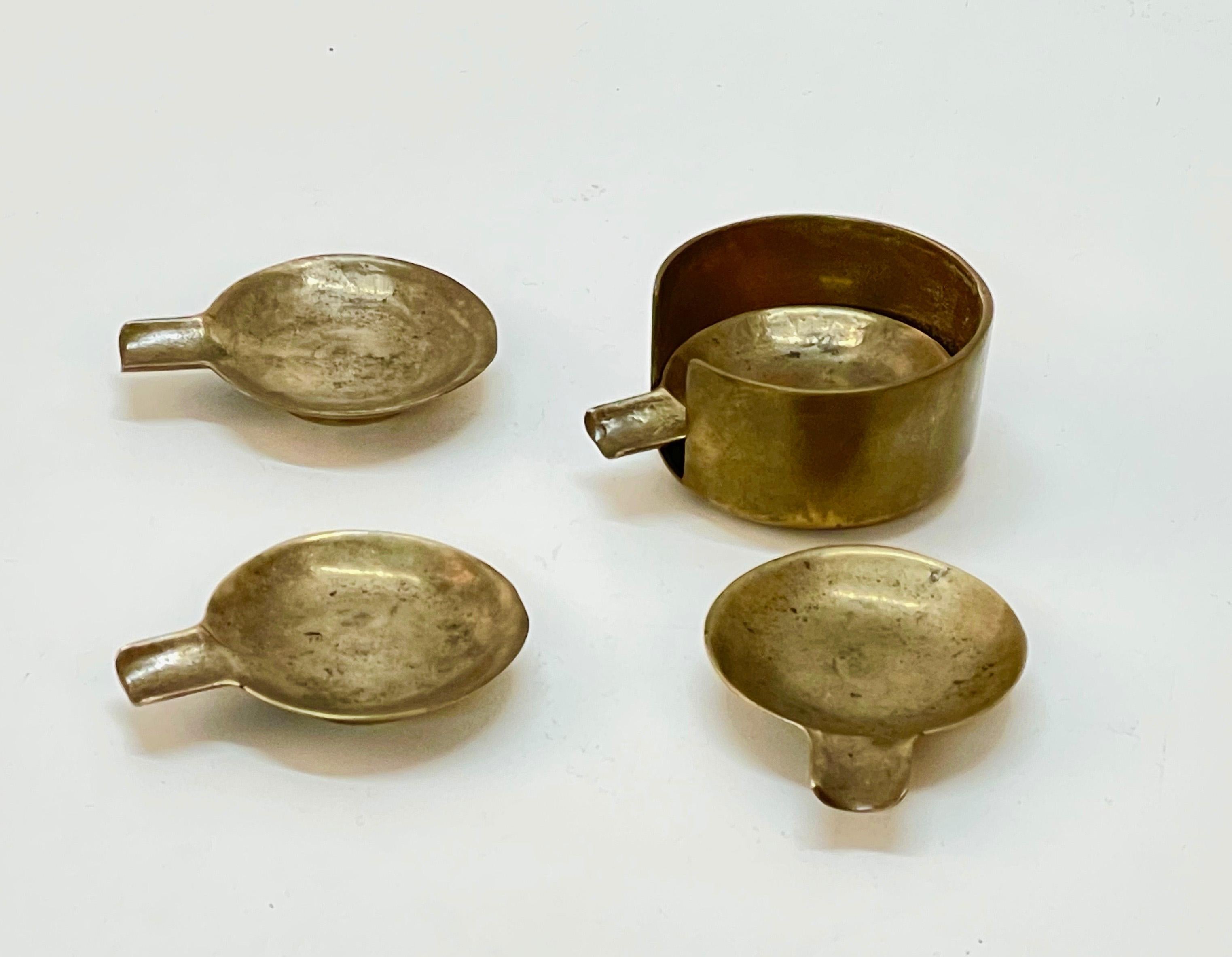 Set of Midcentury Stackable Solid Brass Austrian Ashtrays After Adnet, 1950s 1
