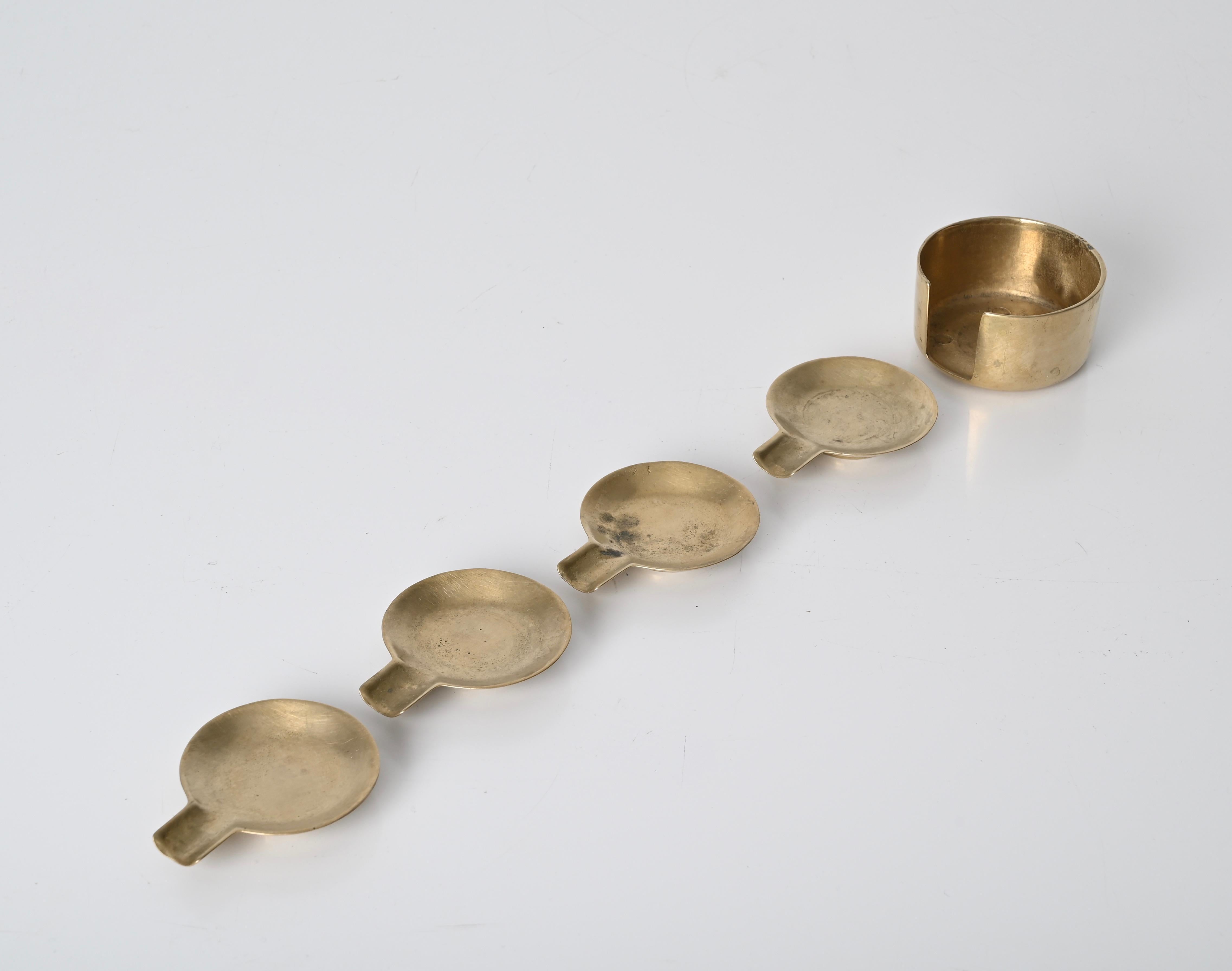 Set of Midcentury Stackable Solid Brass Austrian Ashtrays After Adnet, 1950s 1
