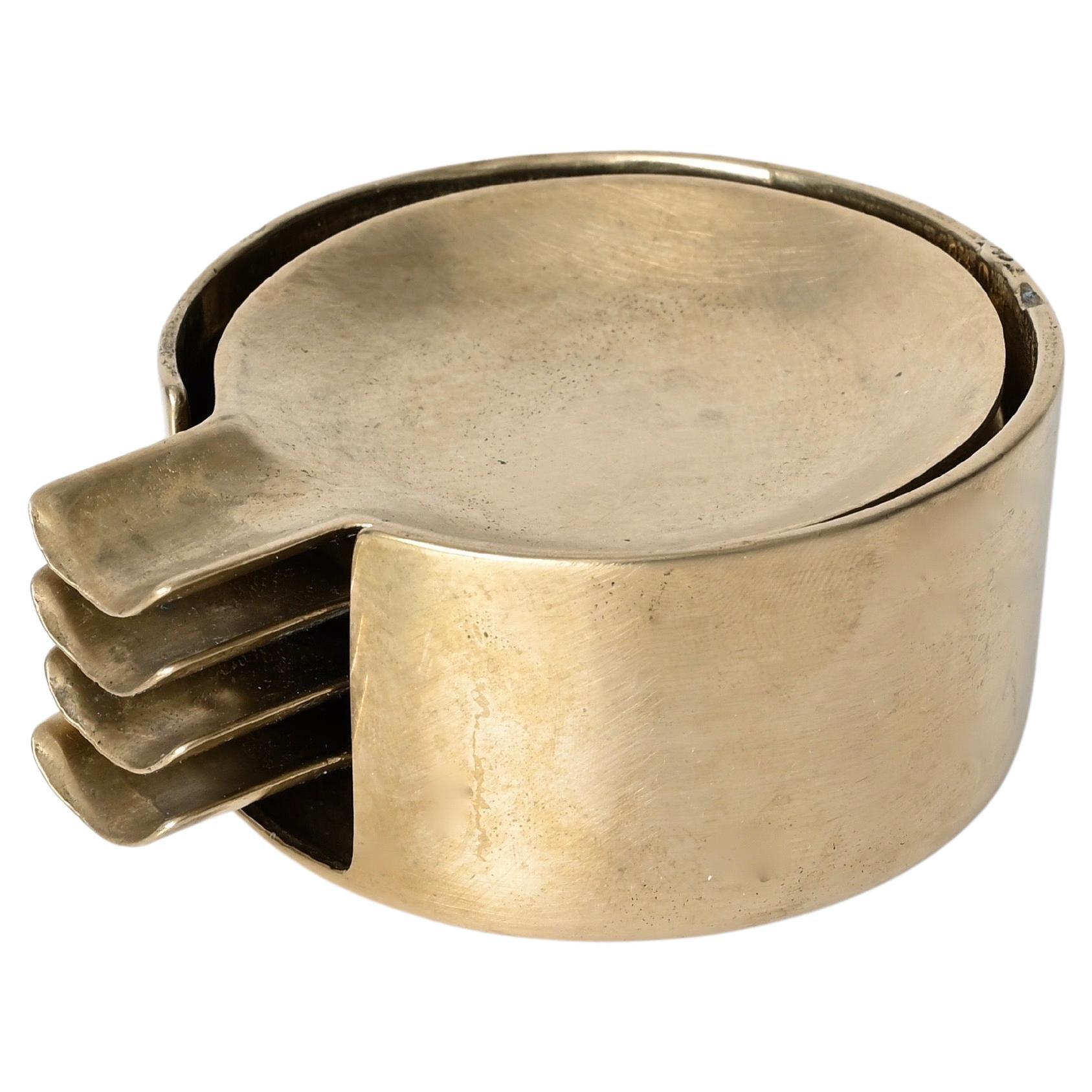 Set of Midcentury Stackable Solid Brass Austrian Ashtrays After Adnet, 1950s