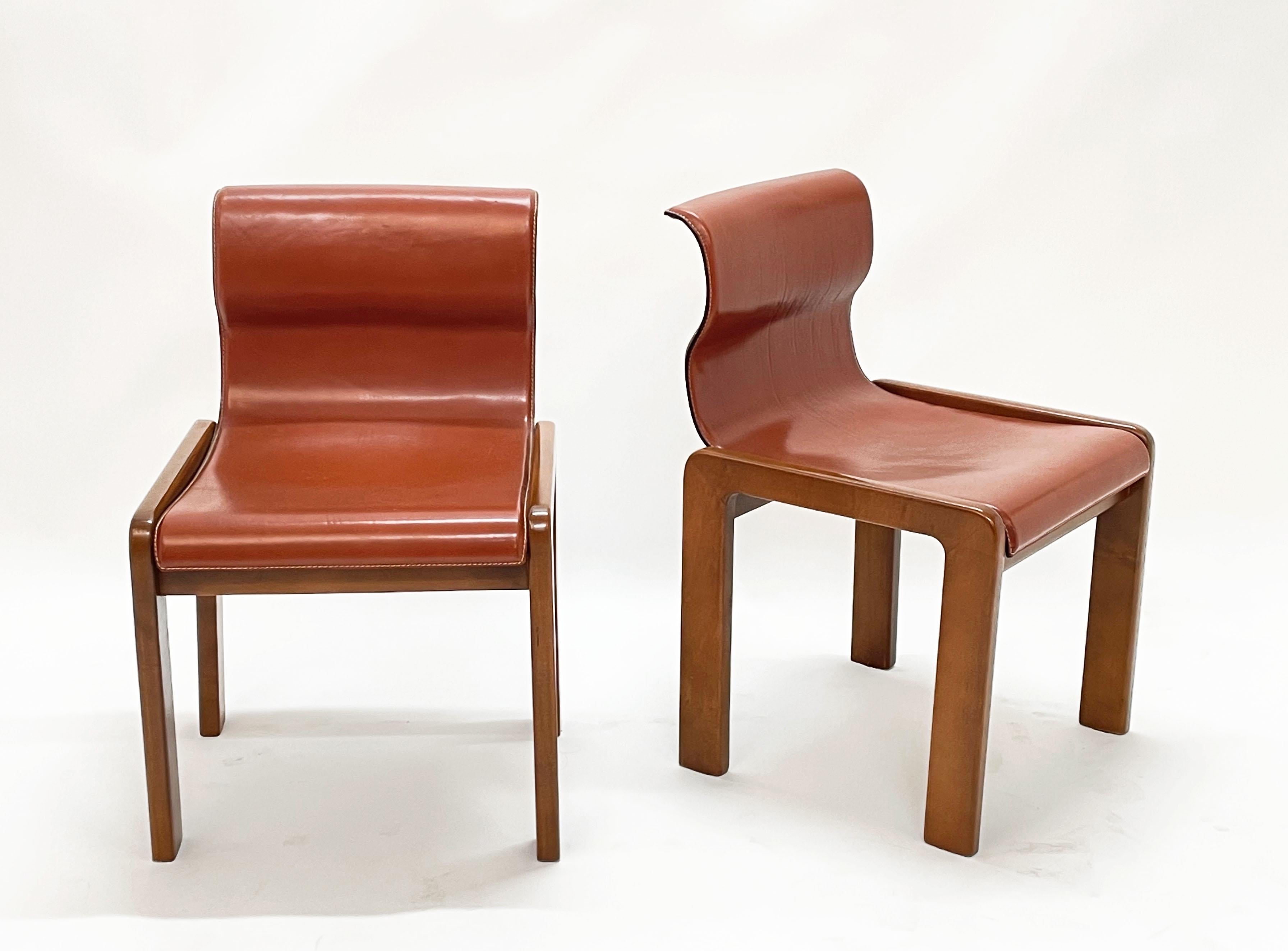 Set of Midcentury Tobia & Afra Scarpa Leather and Wood Italian Chairs, 1960s 14