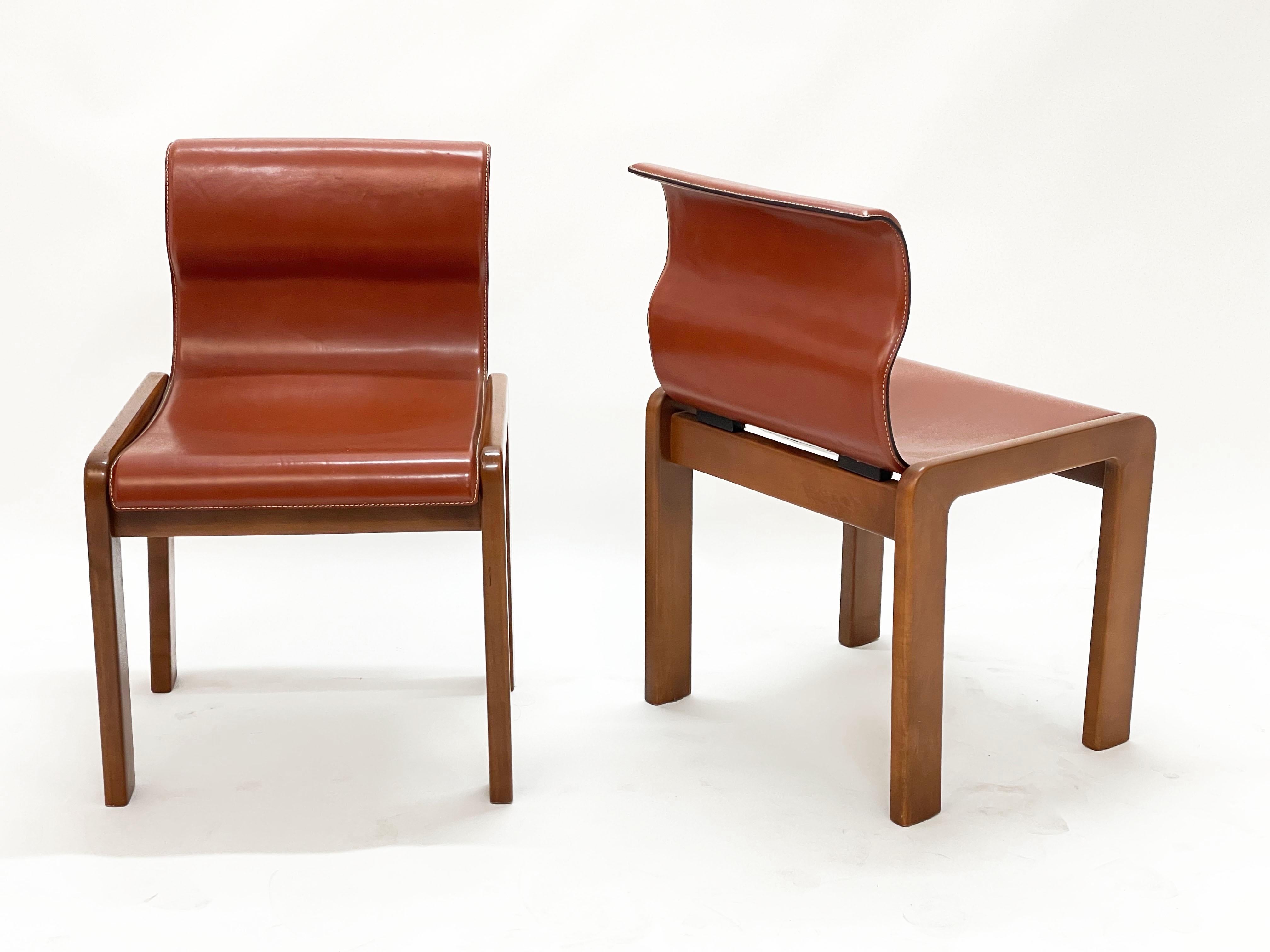 Set of Midcentury Tobia & Afra Scarpa Leather and Wood Italian Chairs, 1960s 15