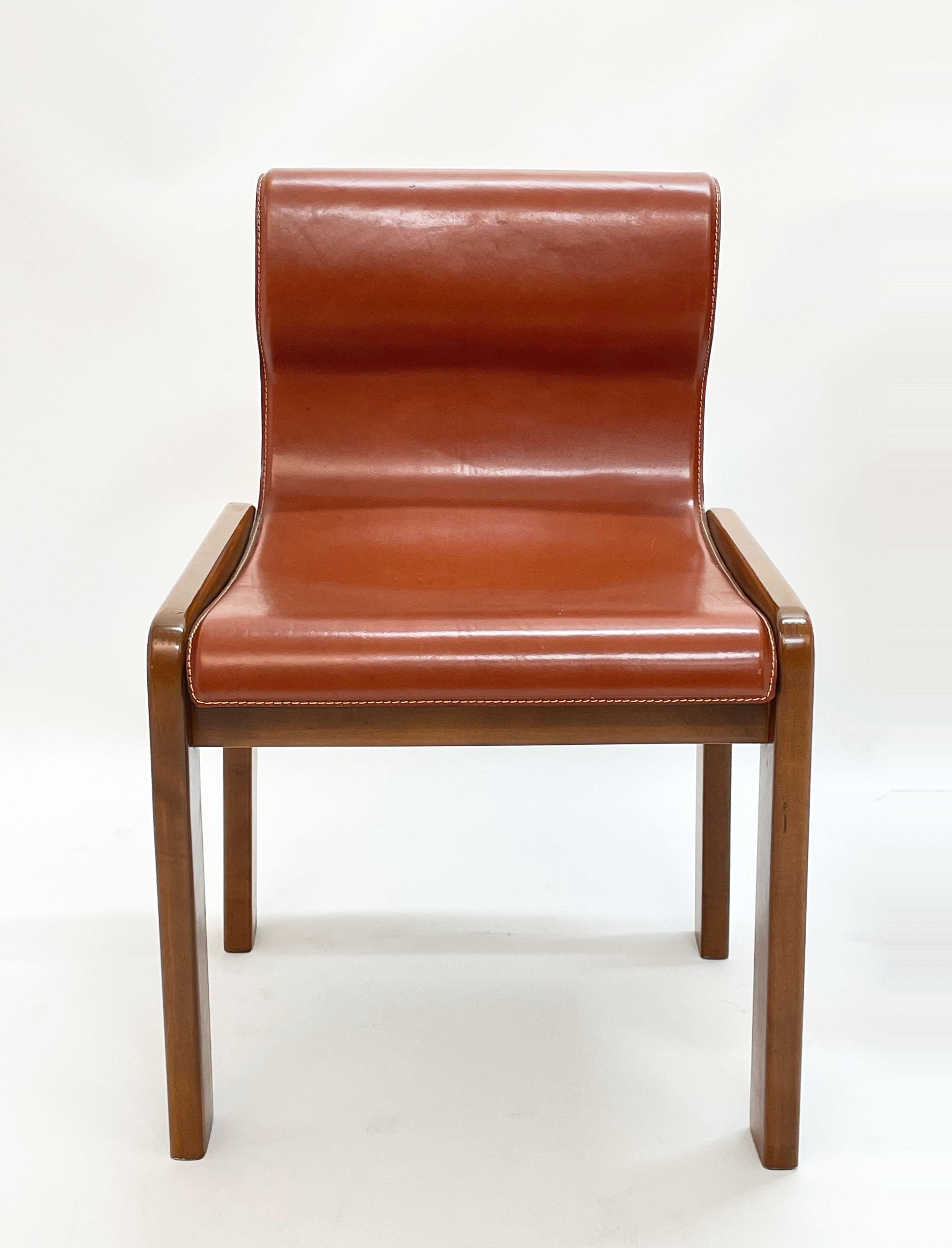 Set of Midcentury Tobia & Afra Scarpa Leather and Wood Italian Chairs, 1960s 1