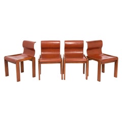 Set of Midcentury Tobia & Afra Scarpa Leather and Wood Italian Chairs, 1960s