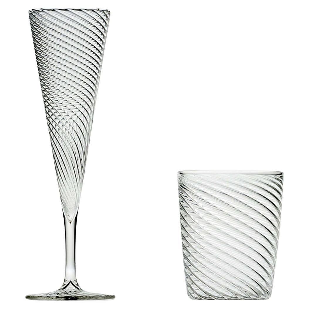 Set of Mille Righe Flutes and Water Glasses for Six For Sale