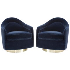 Set of Milo Baughman Brass Base Swivel Chairs Freshly Reupholstered