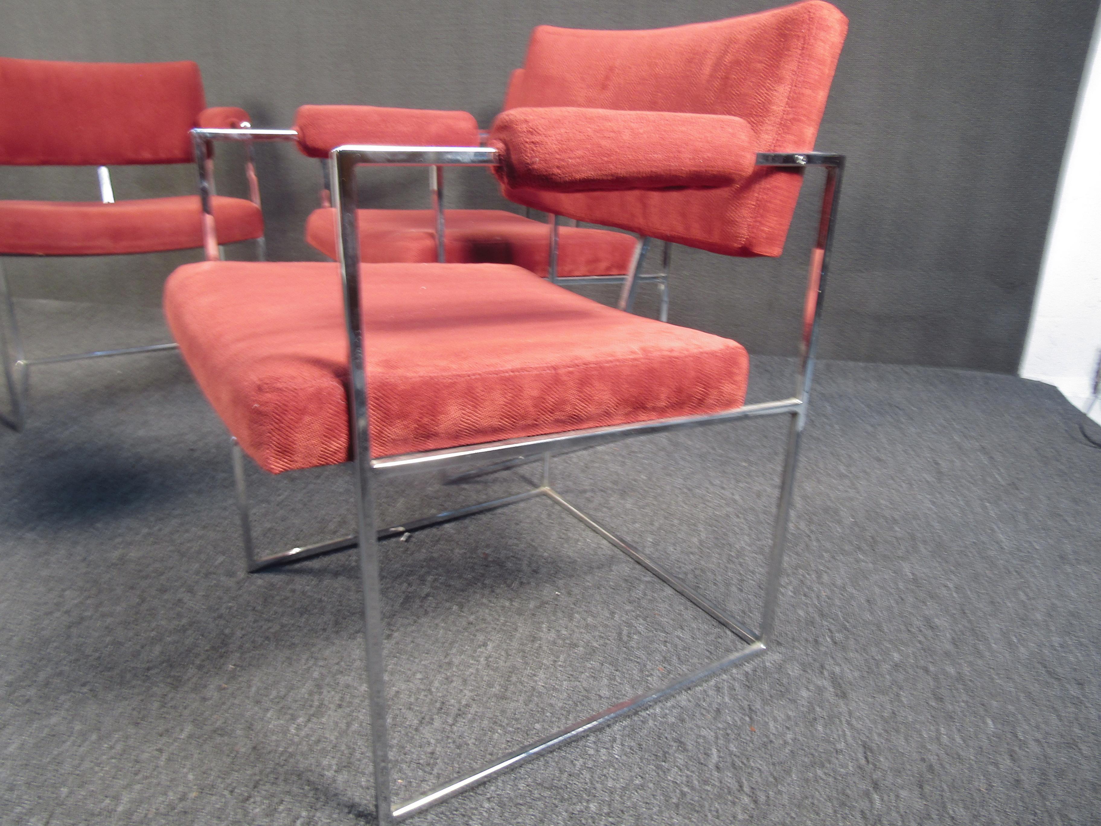 Set of Milo Baughman Chrome and Upholstery Armchairs In Good Condition In Brooklyn, NY