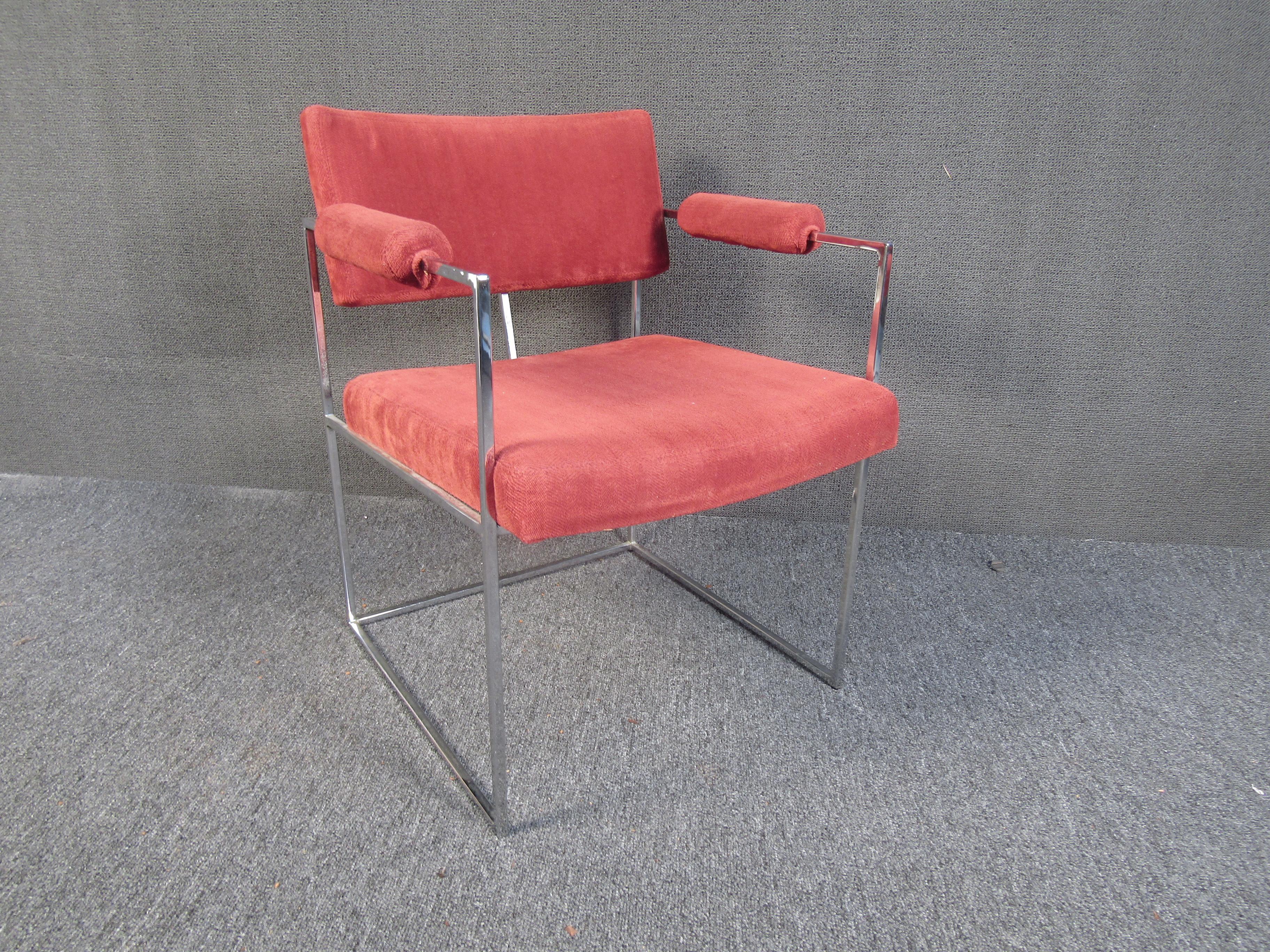20th Century Set of Milo Baughman Chrome and Upholstery Armchairs