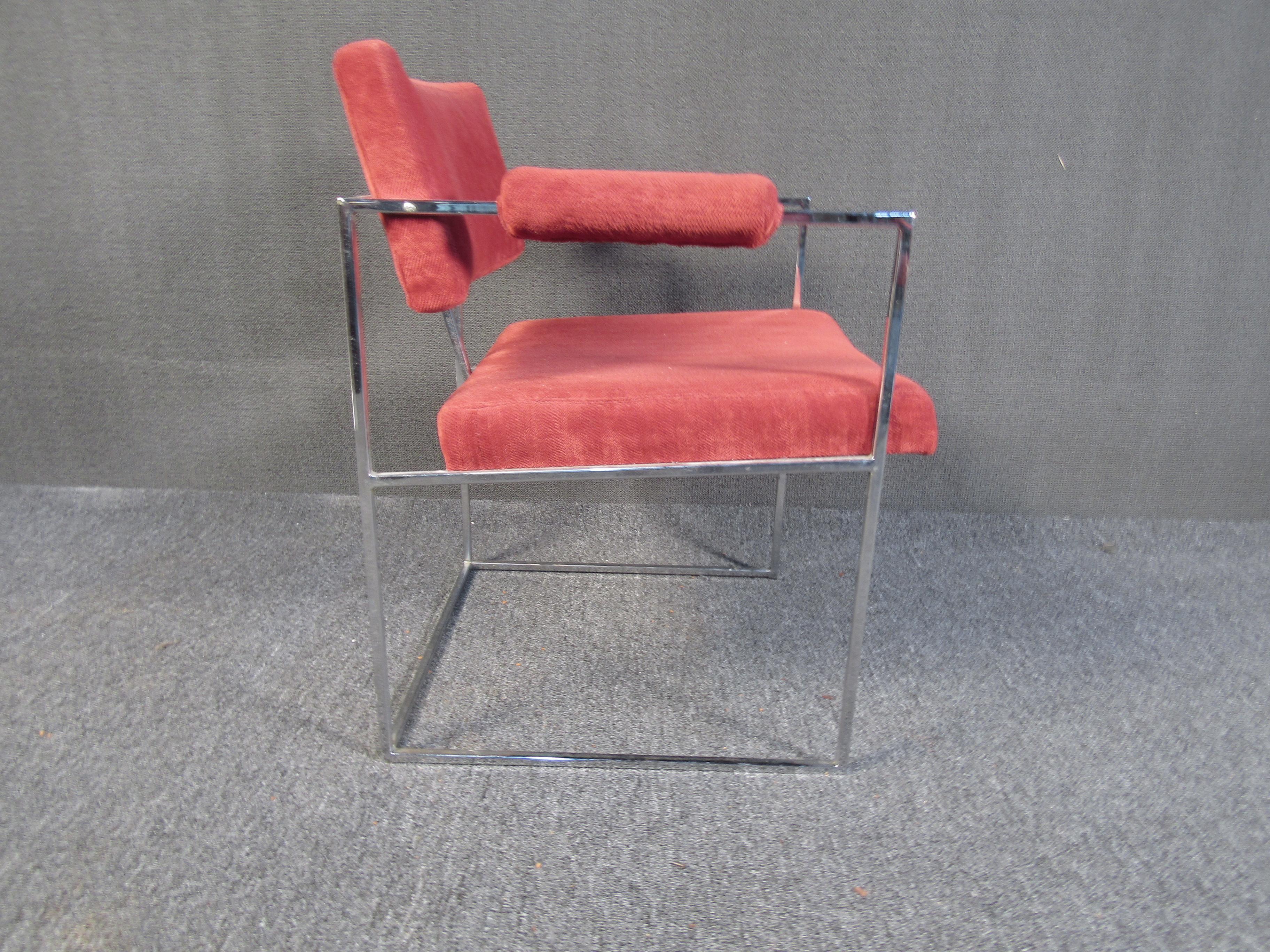 Set of Milo Baughman Chrome and Upholstery Armchairs 2