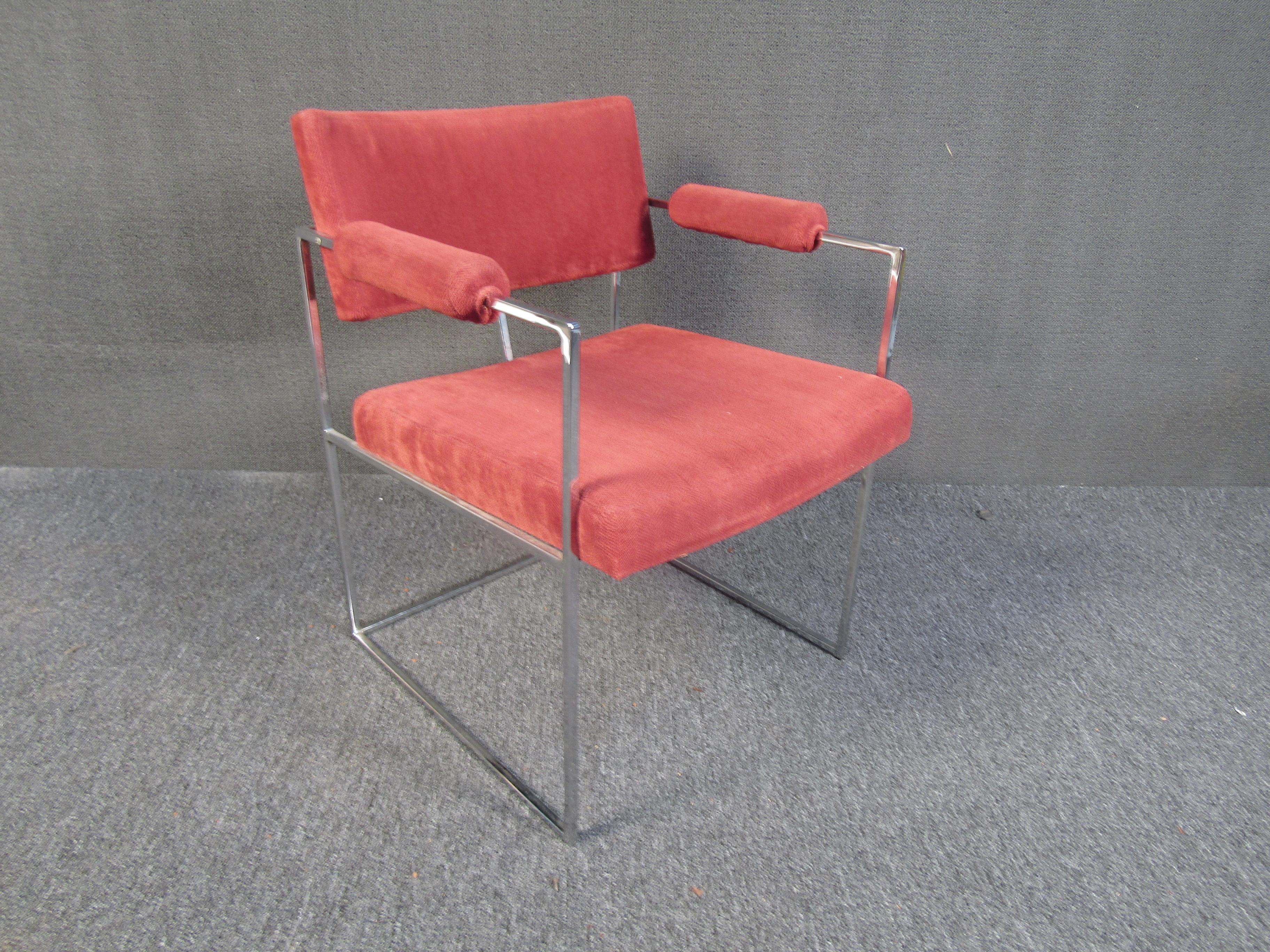 Set of Milo Baughman Chrome and Upholstery Armchairs 4