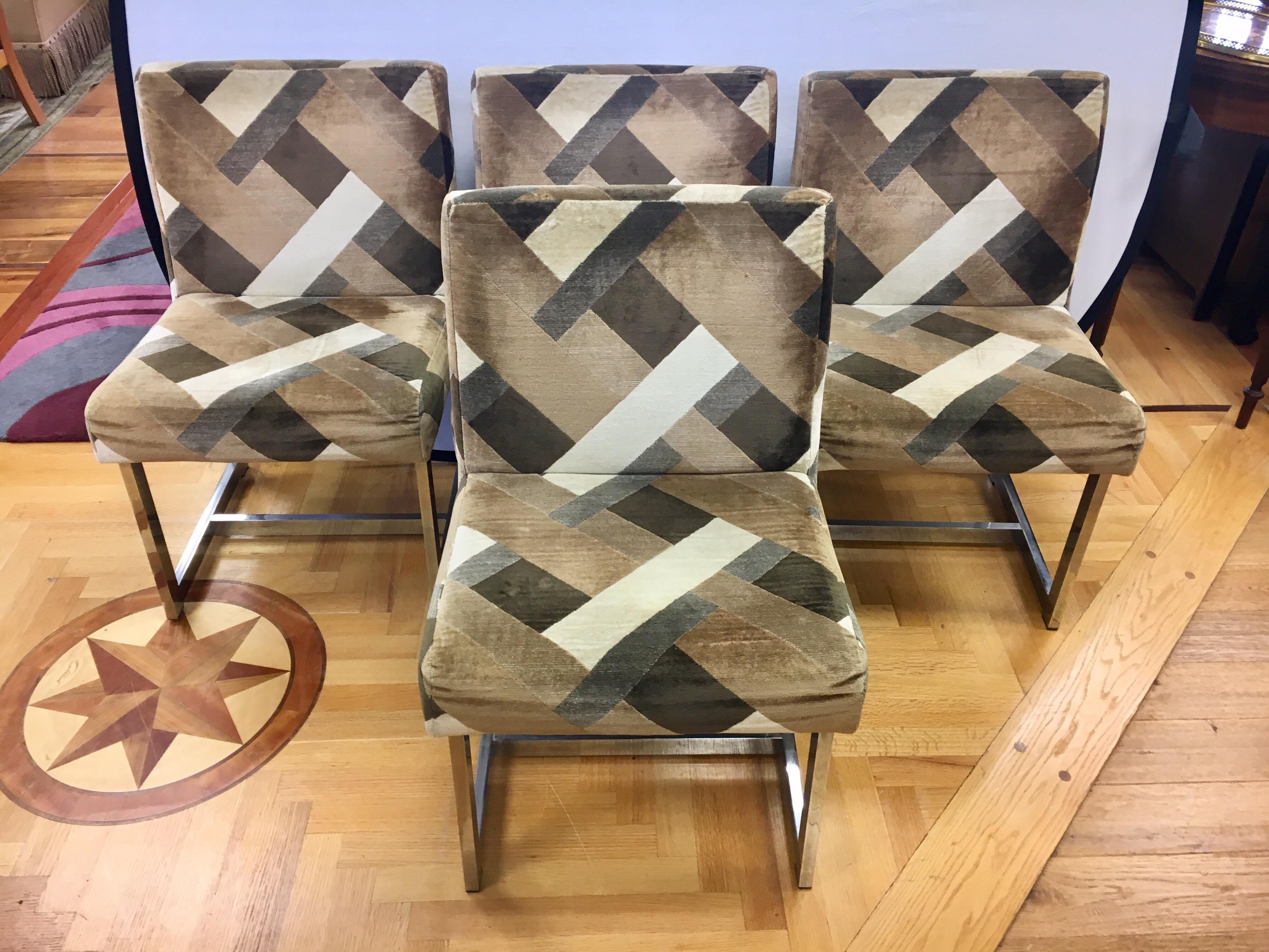American Set of Milo Baughman Mid-Century Modern Chrome Upholstered Larsen Chairs