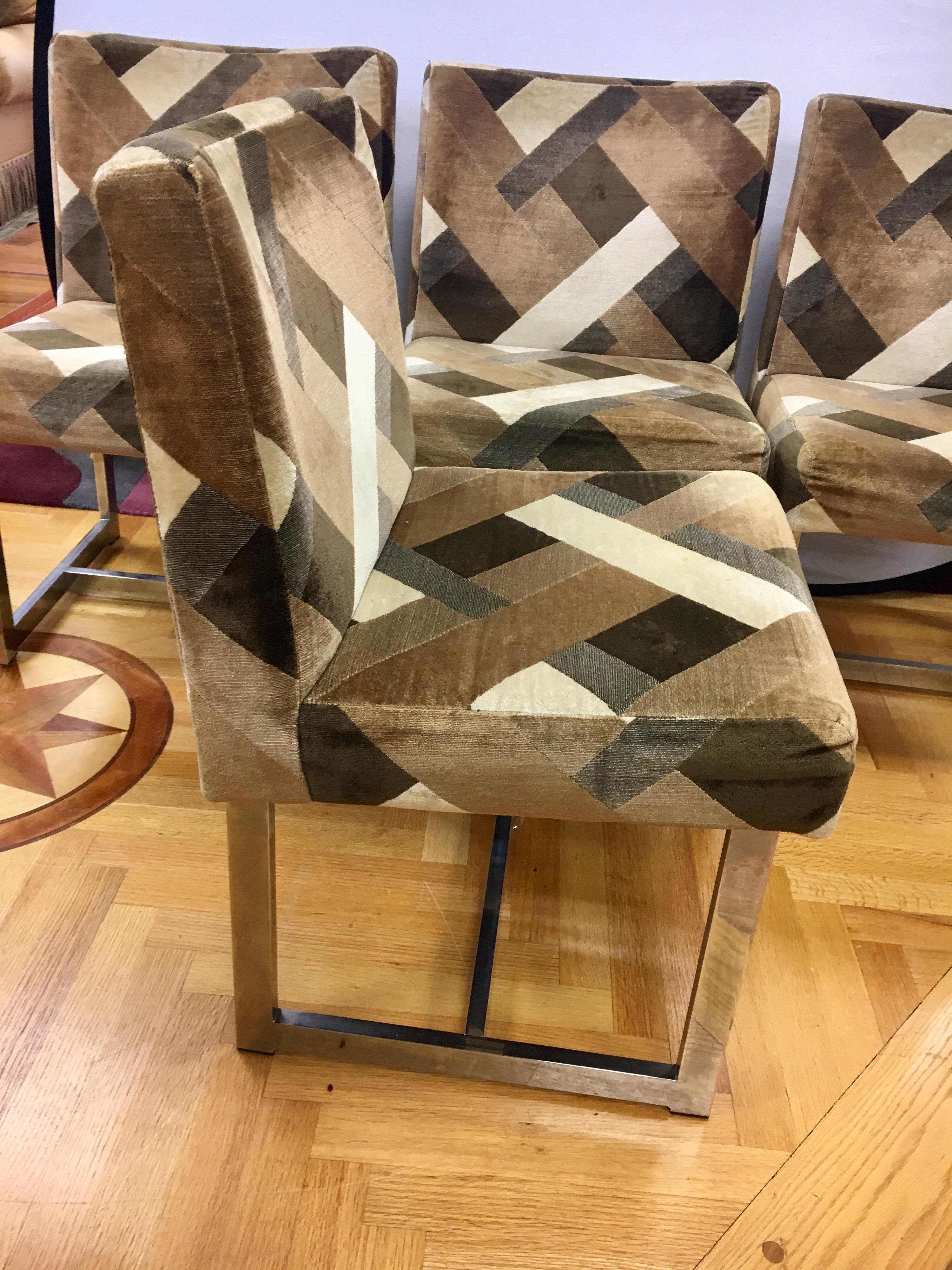 Set of Milo Baughman Mid-Century Modern Chrome Upholstered Larsen Chairs 3