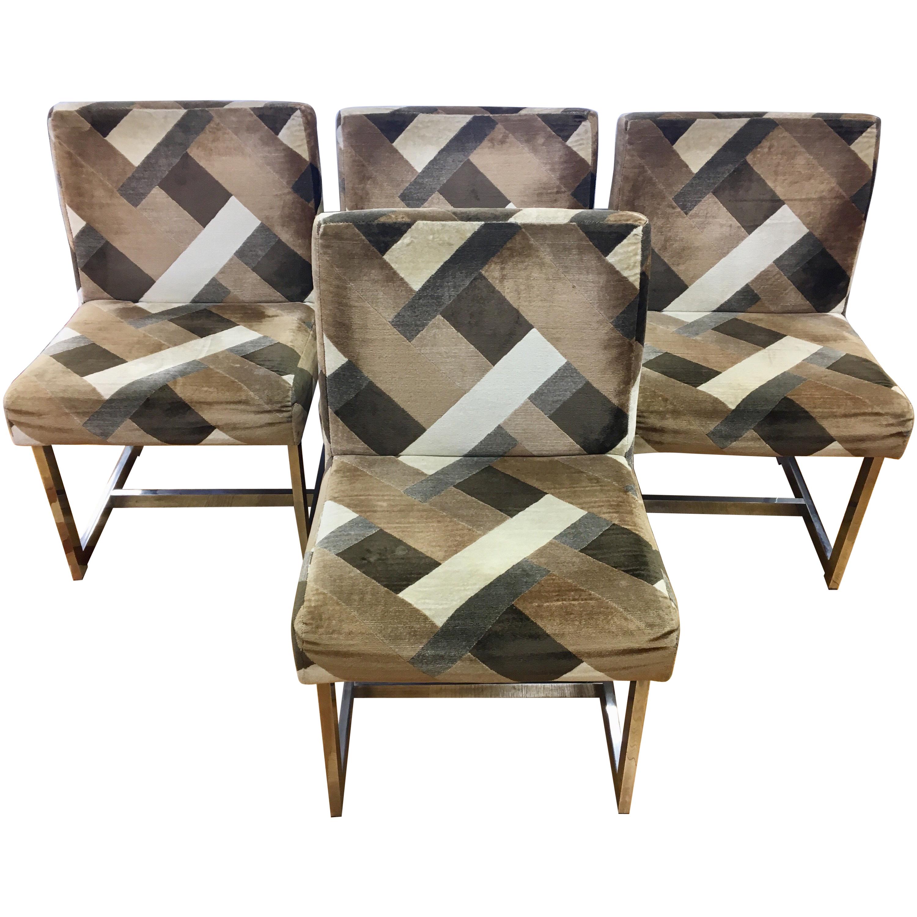 Set of Milo Baughman Mid-Century Modern Chrome Upholstered Larsen Chairs