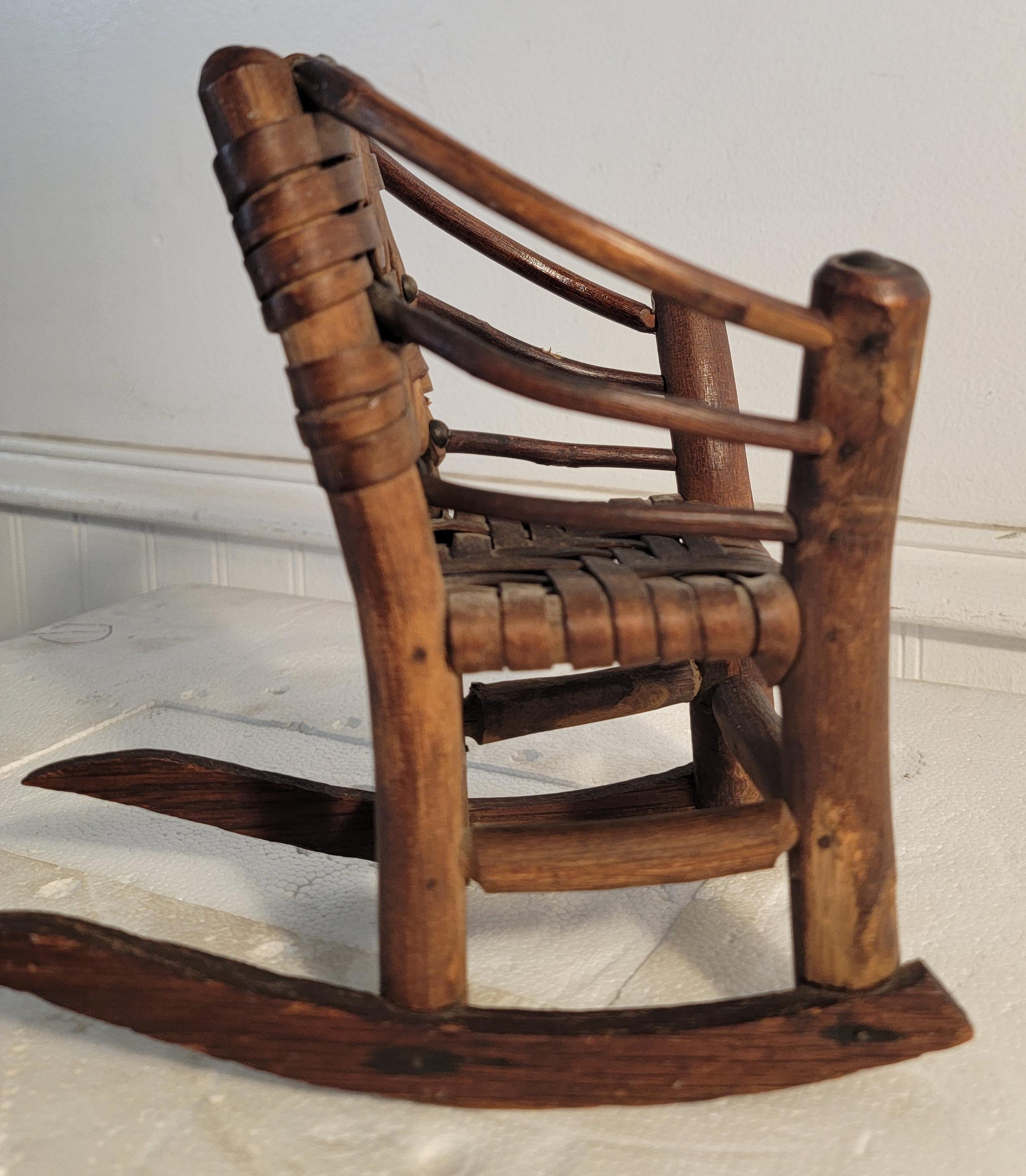 Set of Miniature Hickory Salesman Sample Settee, Chair And Rocker For Sale 2