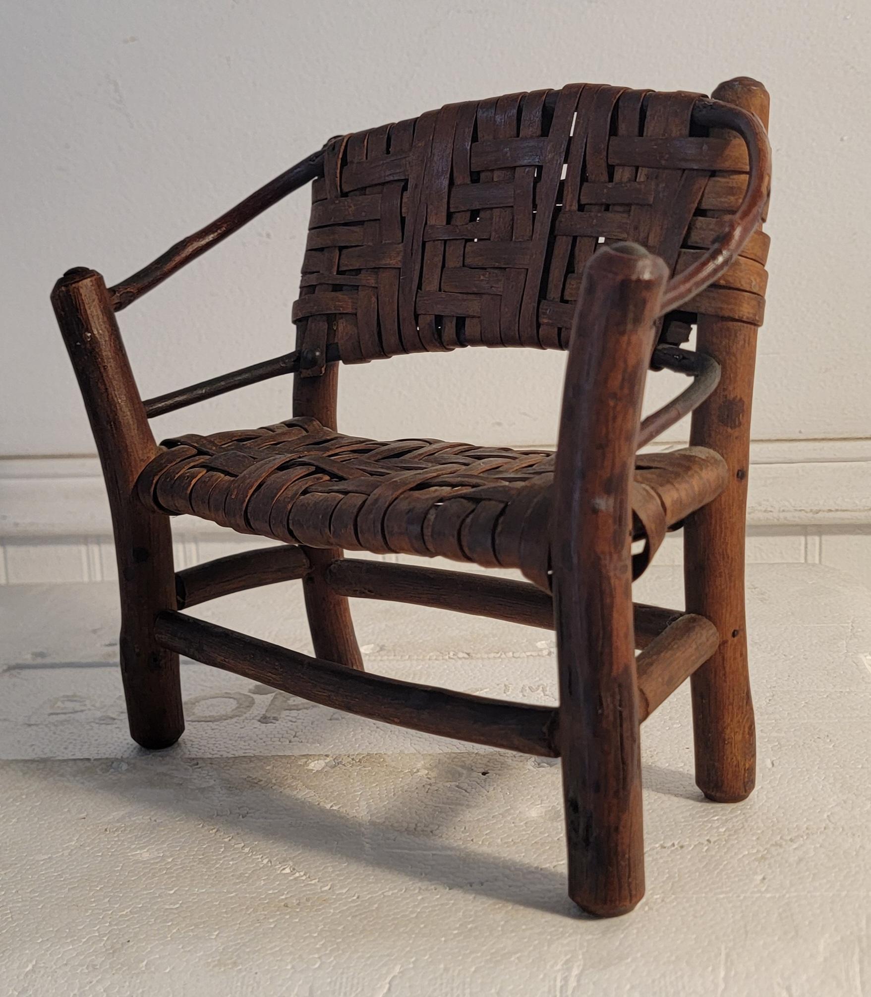 Set of Miniature Hickory Salesman Sample Settee, Chair And Rocker For Sale 3