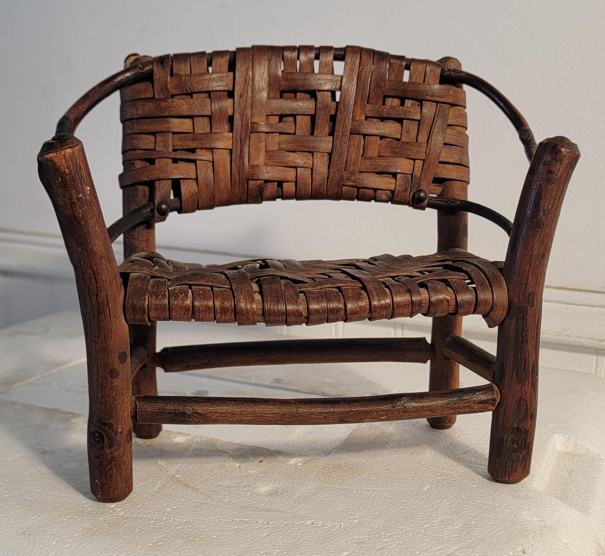 Set of Miniature Hickory Salesman Sample Settee, Chair And Rocker For Sale 4