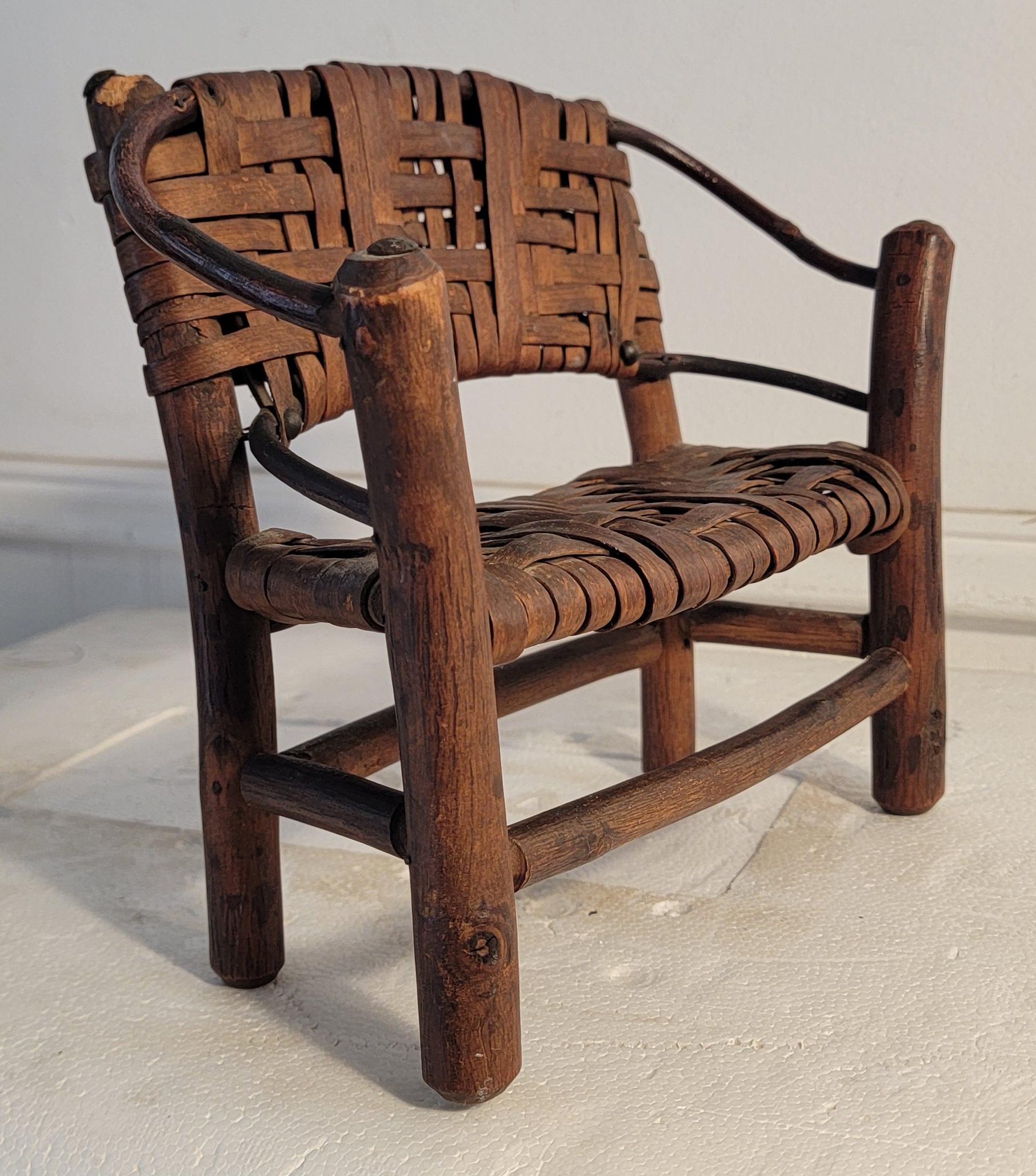 Set of Miniature Hickory Salesman Sample Settee, Chair And Rocker For Sale 5