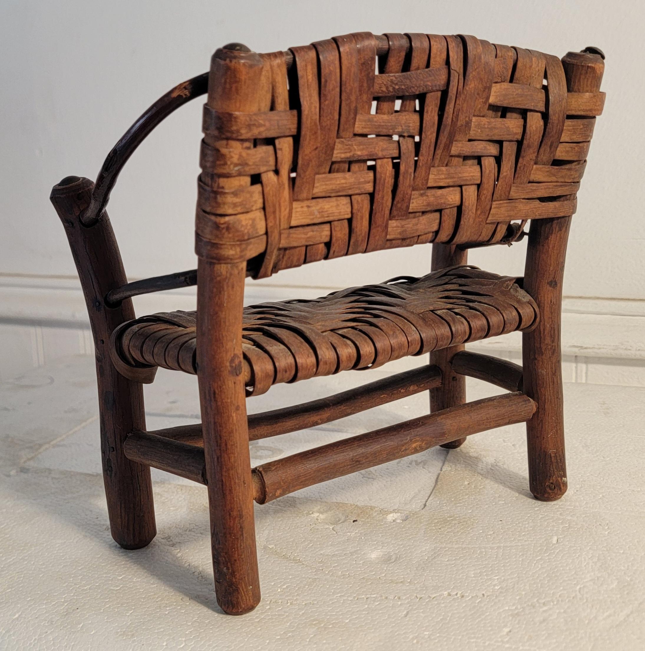 Set of Miniature Hickory Salesman Sample Settee, Chair And Rocker For Sale 7