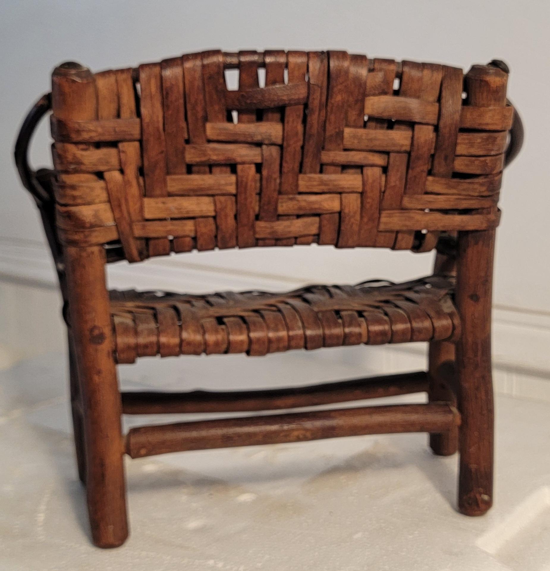 Set of Miniature Hickory Salesman Sample Settee, Chair And Rocker For Sale 9