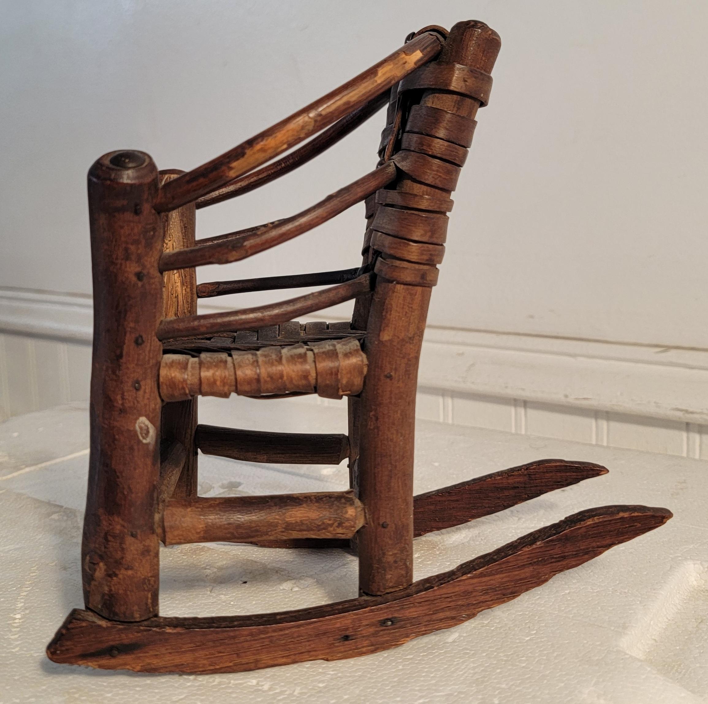 This amazing miniature hickory three piece matching child's or doll set is in amazing condition.Sold as a collection of three.They are very hard to find in such good condition and complete sets.


miniature Settee - 4.5d x 9 w x 8 h x seat height