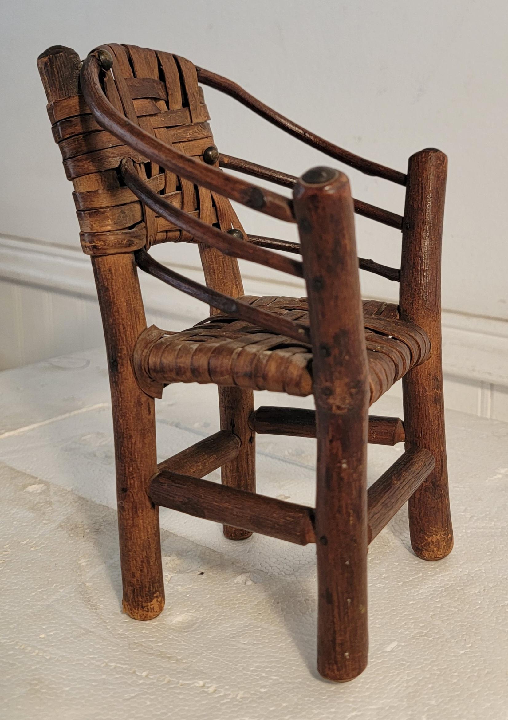 American Set of Miniature Hickory Salesman Sample Settee, Chair And Rocker For Sale