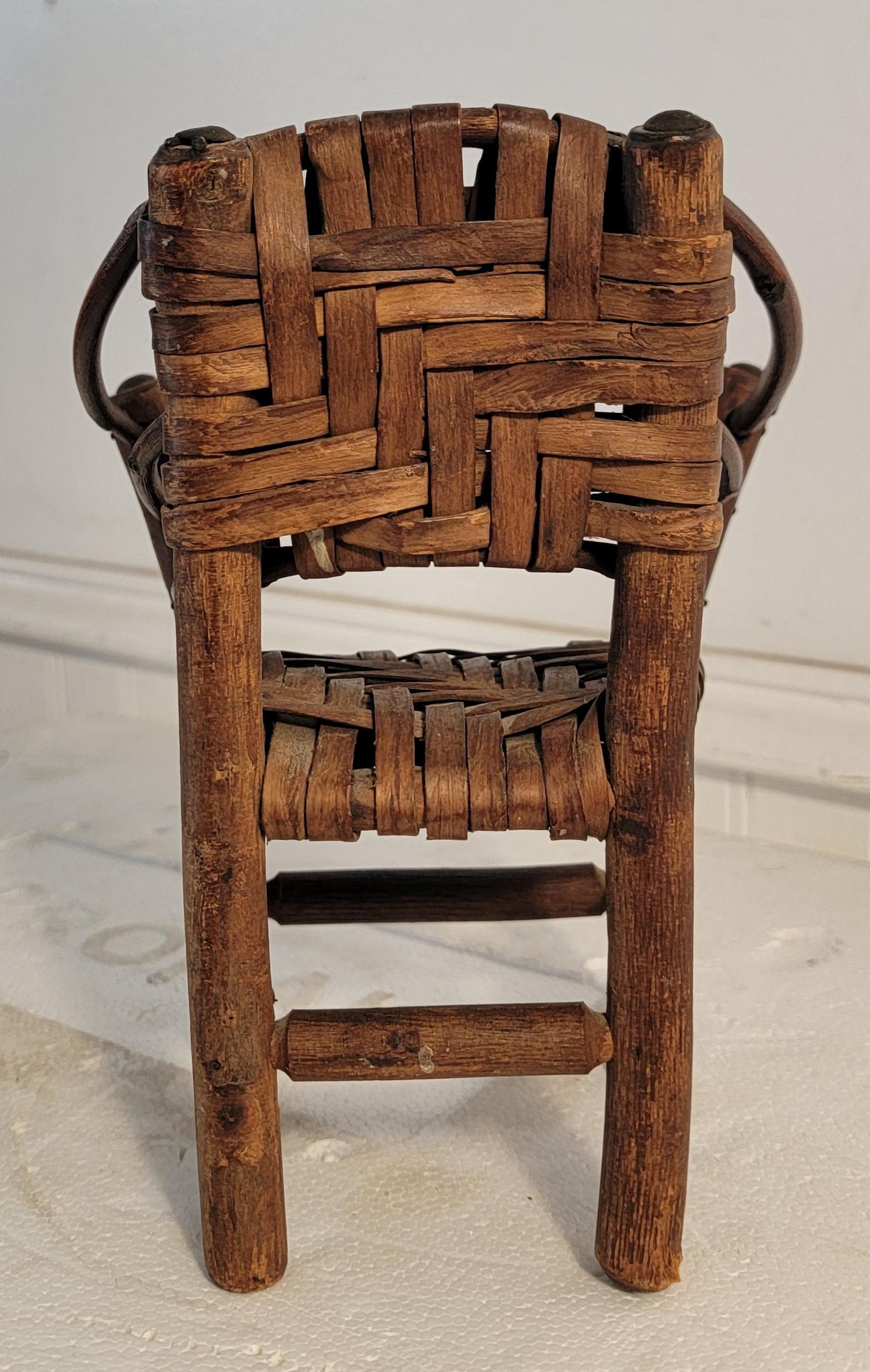 Hand-Crafted Set of Miniature Hickory Salesman Sample Settee, Chair And Rocker For Sale