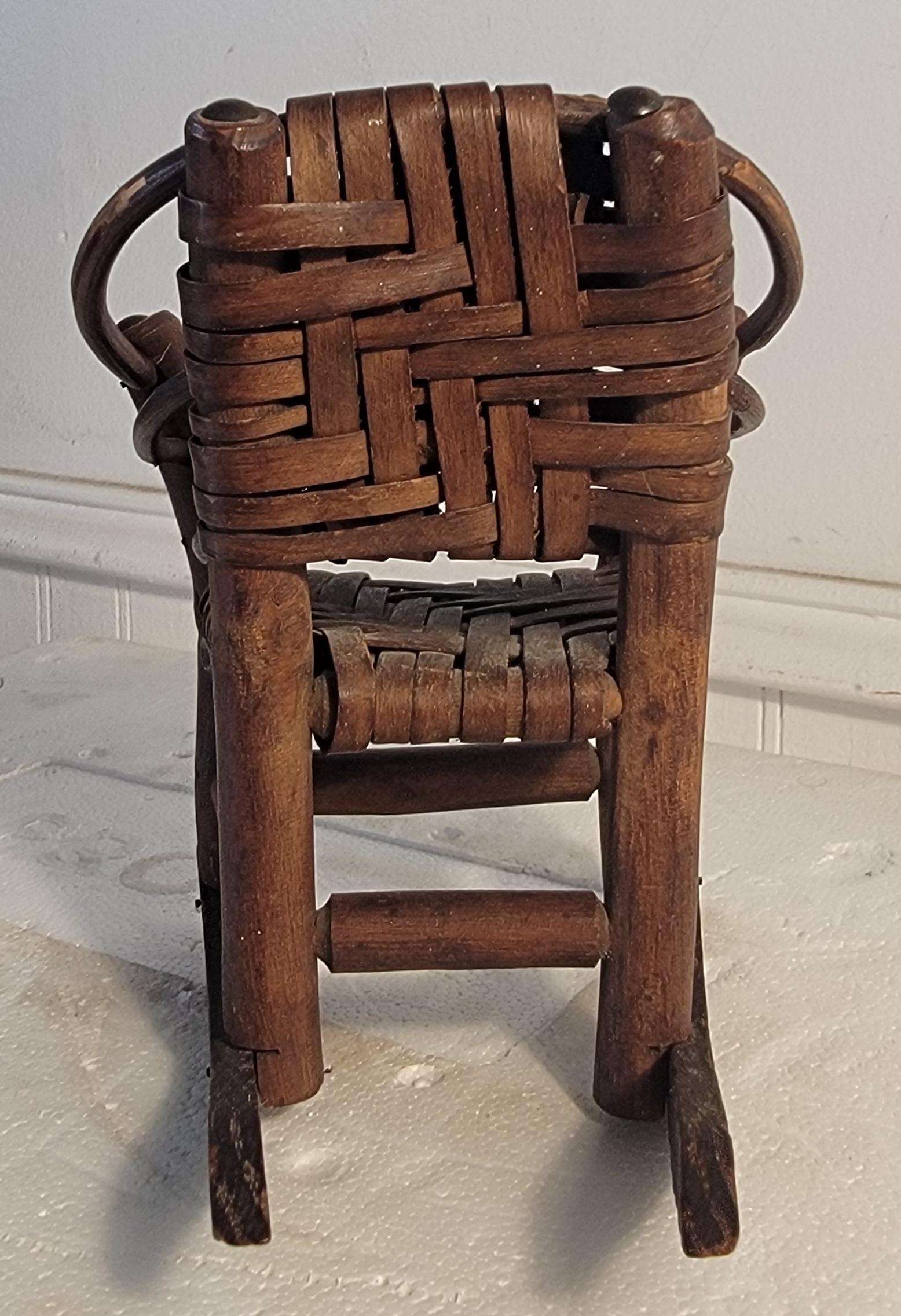 Set of Miniature Hickory Salesman Sample Settee, Chair And Rocker For Sale 1
