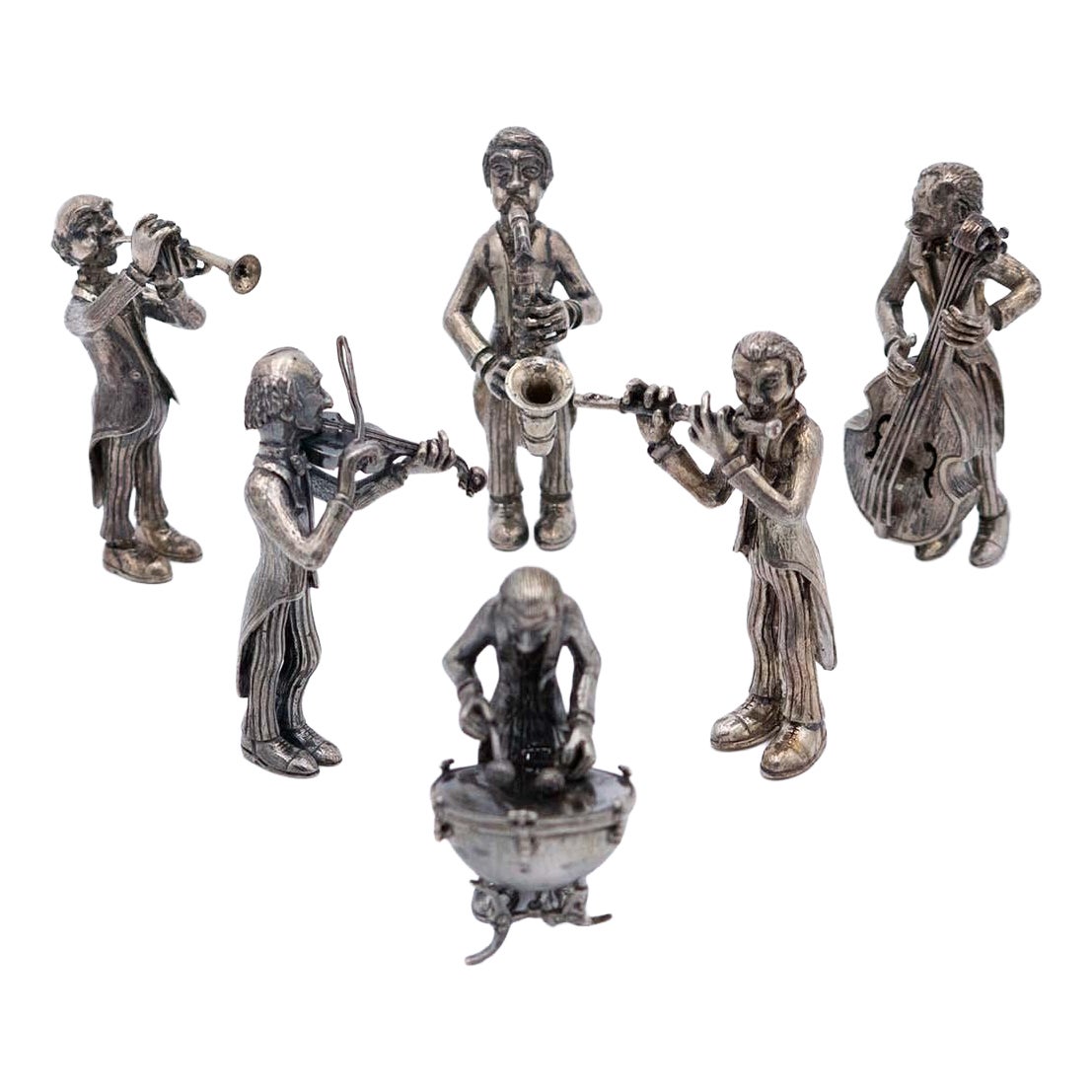 Set of miniatures of six silver musicians