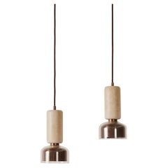Set of Minimalist Italian Pendant Lamp "Andromeda" by E. ELizarova in travertine