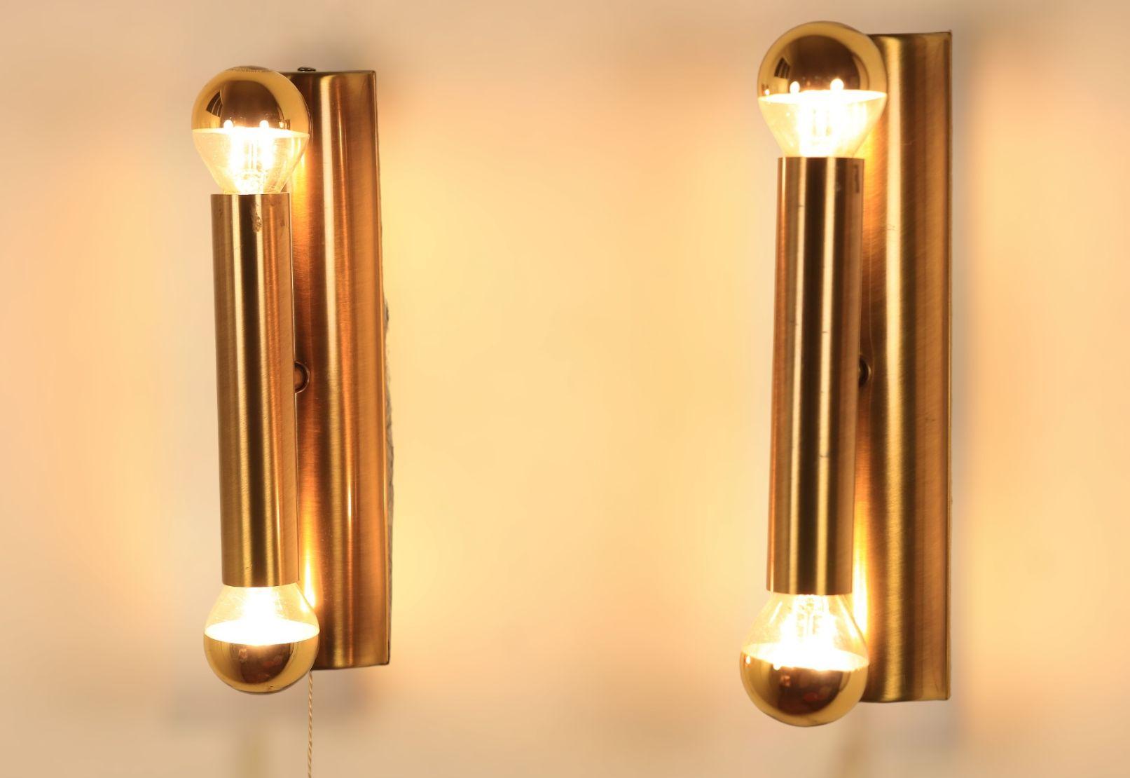 German Set of Minimalistic Brass Wall Lights, 1980s For Sale