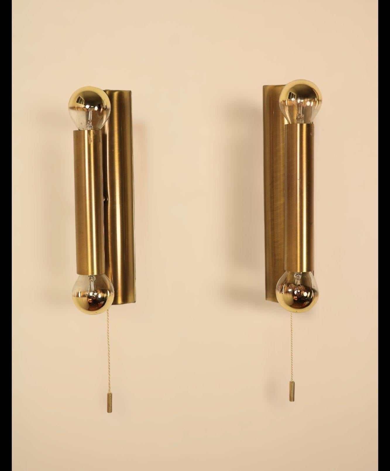 Late 20th Century Set of Minimalistic Brass Wall Lights, 1980s For Sale