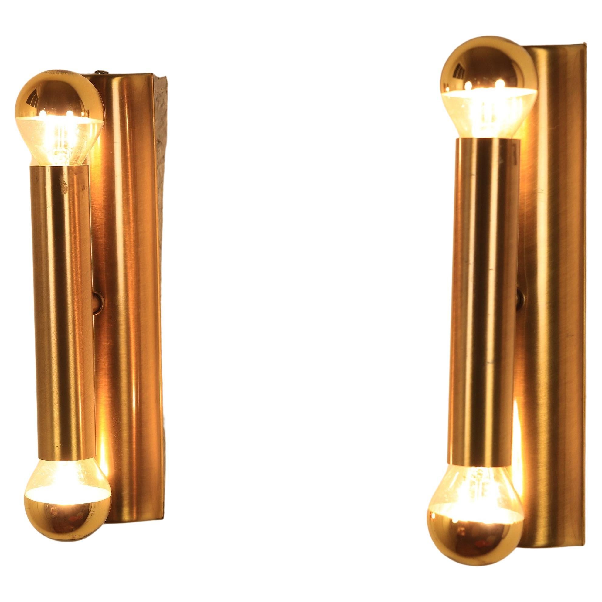 Set of Minimalistic Brass Wall Lights, 1980s For Sale