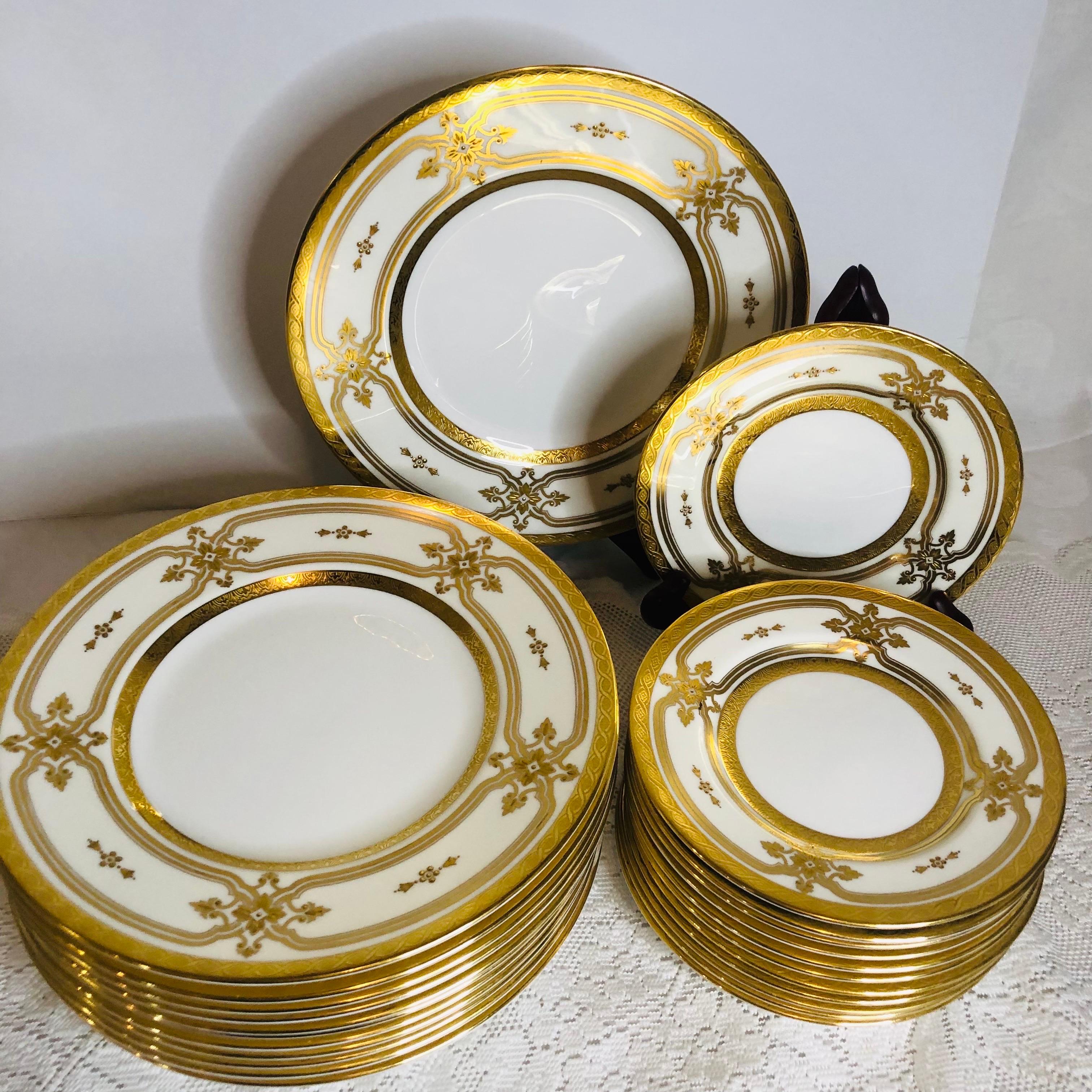 Rococo Set of Minton Made for Tiffany & Co. Plates with 12 Luncheon and 12 Bread Plates