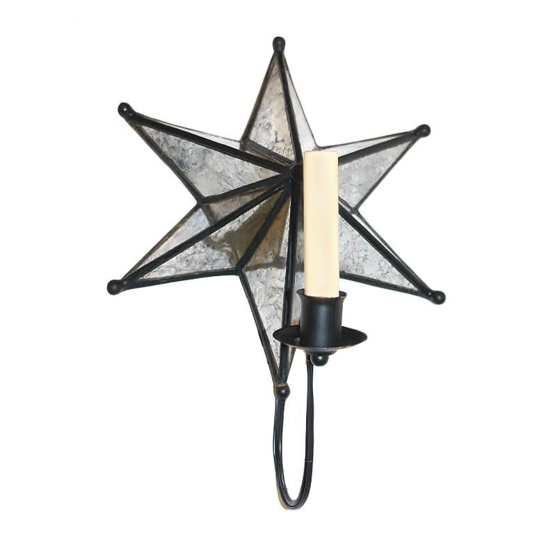 Set of four Italian single-light circa 1940s mirrored sconces shaped as stars. Sold in pairs.

Measurements:
Height 16