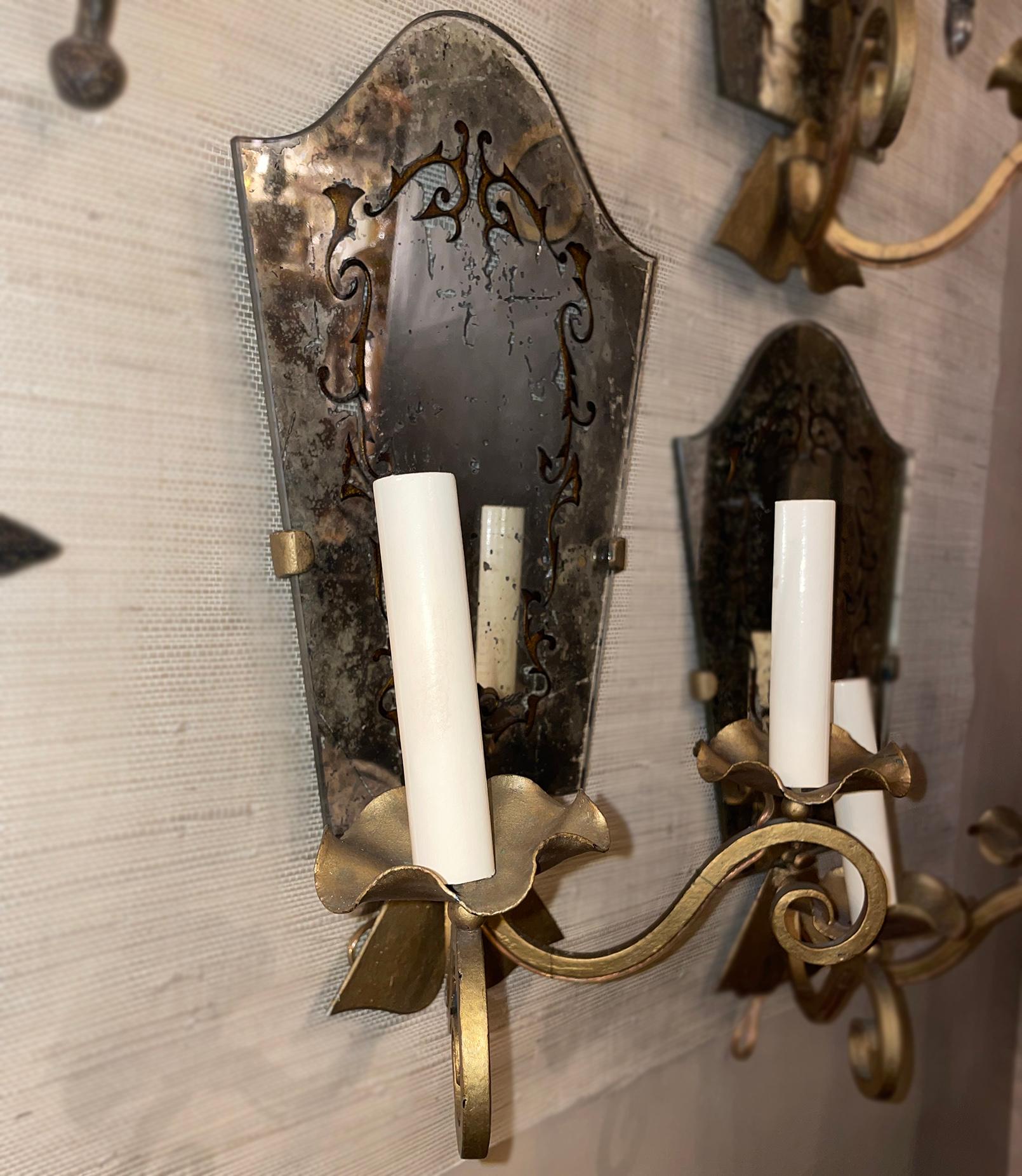 Mid-20th Century Set of Mirrored Sconces, Sold Individually For Sale