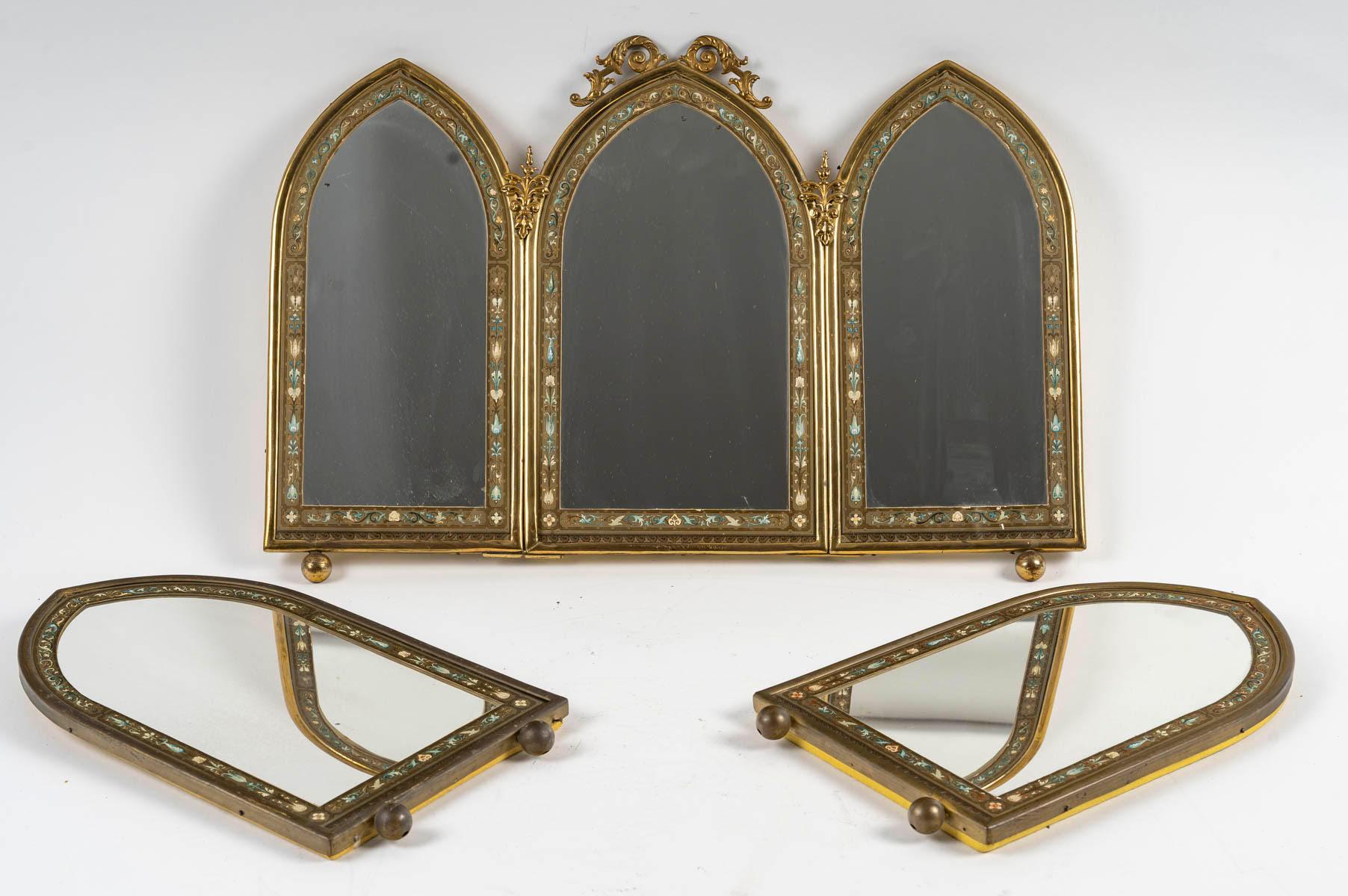 Gilt Set of Mirrors, Triptych Mirrors and a Pair of Mirrors, 19th Century. For Sale
