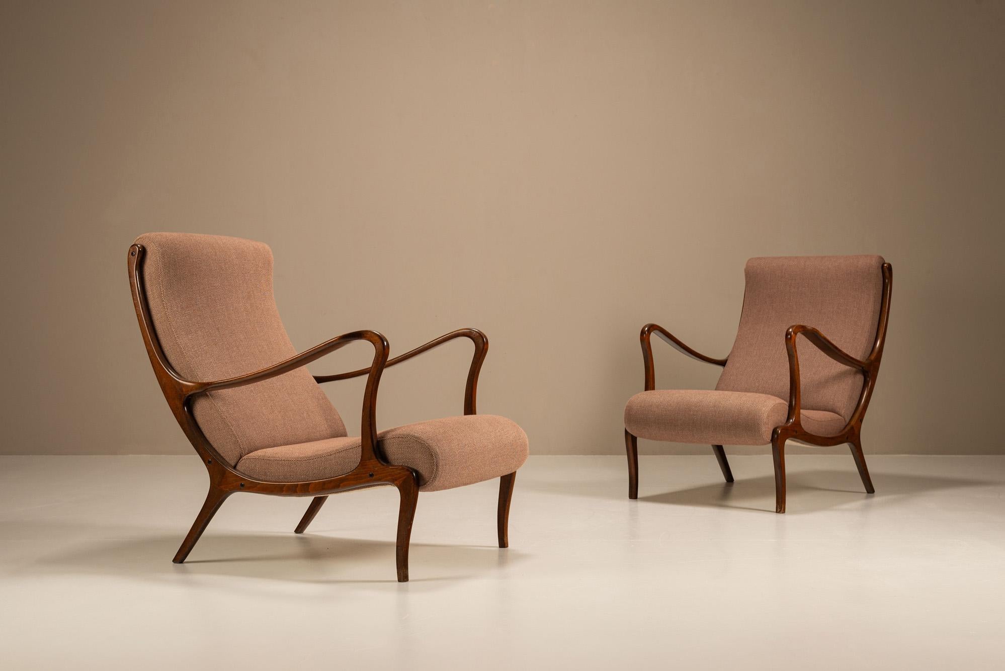 Mid-Century Modern Set of 'Mitzi' Arm Chairs by Ezio Longhi, Italy 1950s en vente
