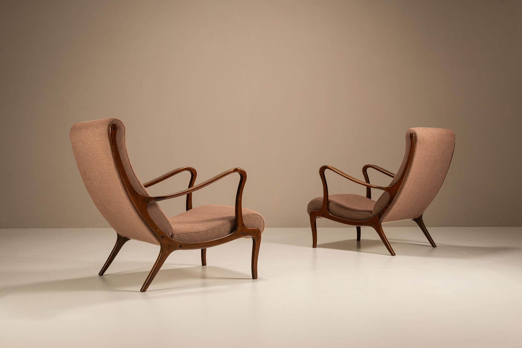 Tissu Set of 'Mitzi' Arm Chairs by Ezio Longhi, Italy 1950s en vente
