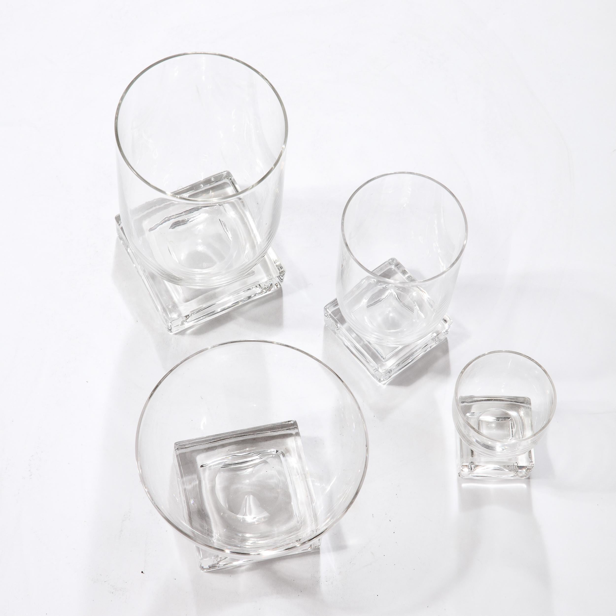 Set of Mixed Art Deco Bar Glasses with Rectilinear Plinth Bases For Sale 11