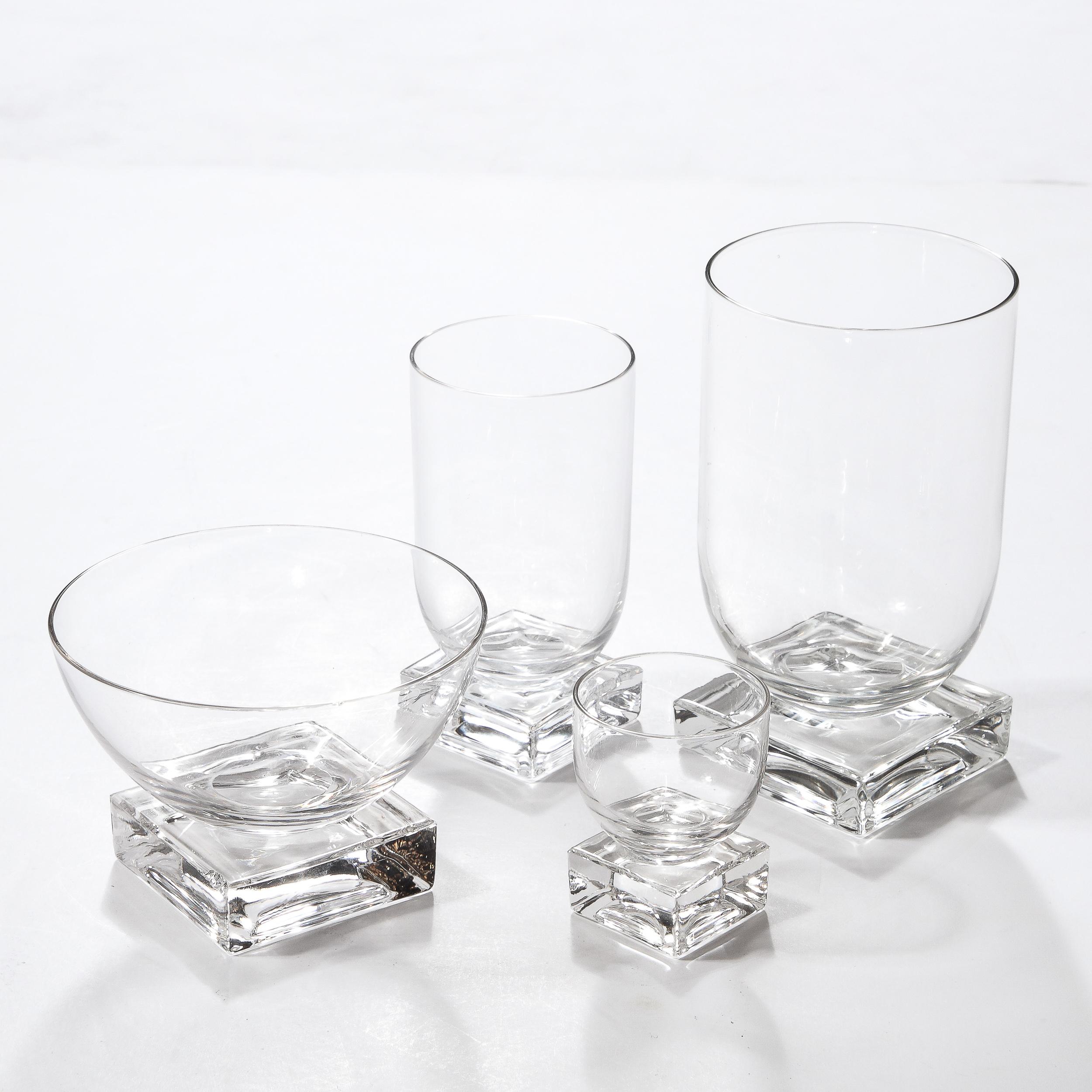 Crystal Set of Mixed Art Deco Bar Glasses with Rectilinear Plinth Bases For Sale