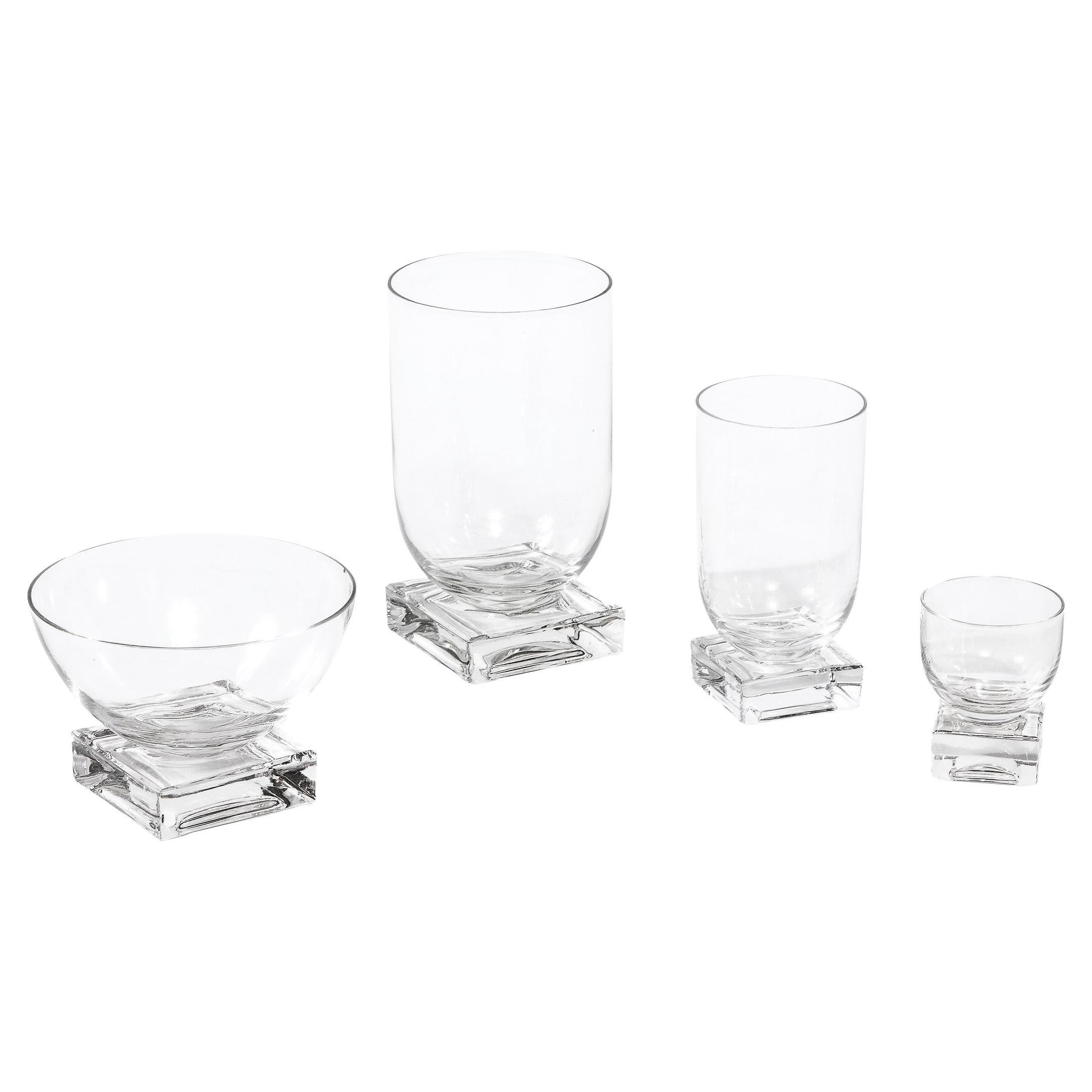 Set of Mixed Art Deco Bar Glasses with Rectilinear Plinth Bases For Sale