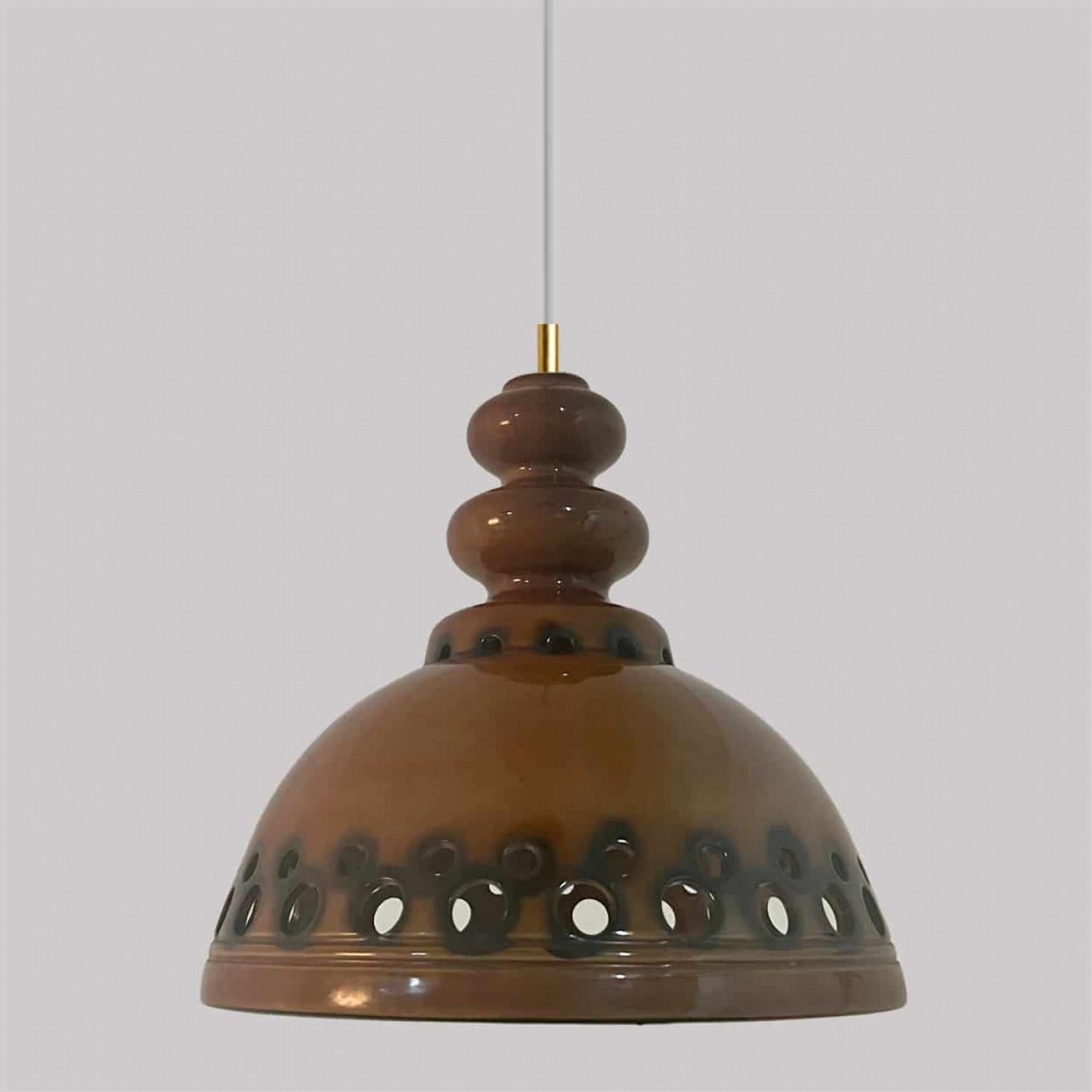 Set di luci a sospensione in ceramica smaltata marrone, Germania, anni '70 in vendita 3