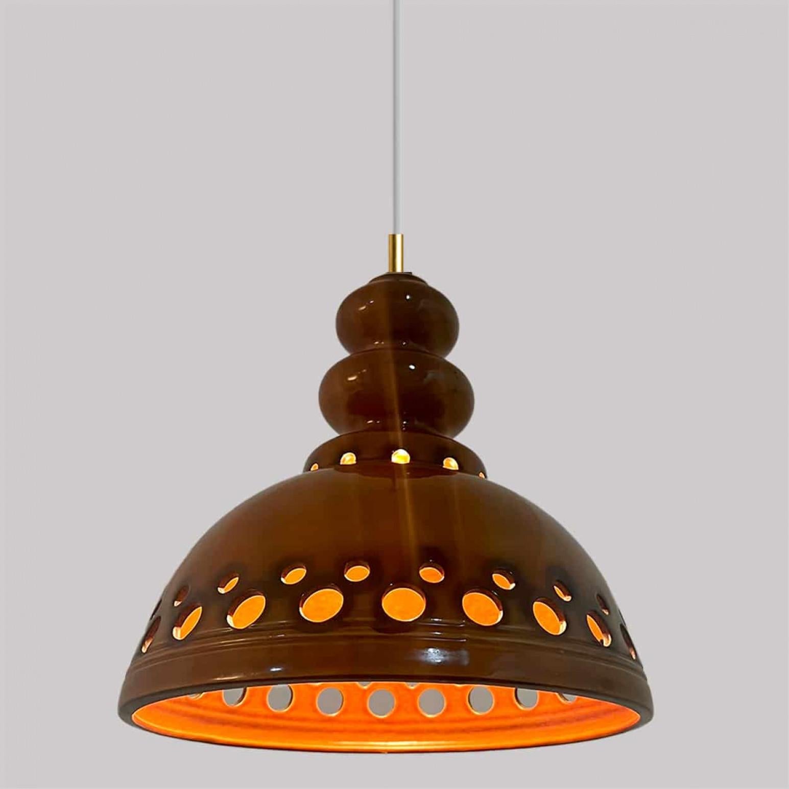 Set di luci a sospensione in ceramica smaltata marrone, Germania, anni '70 in vendita 4