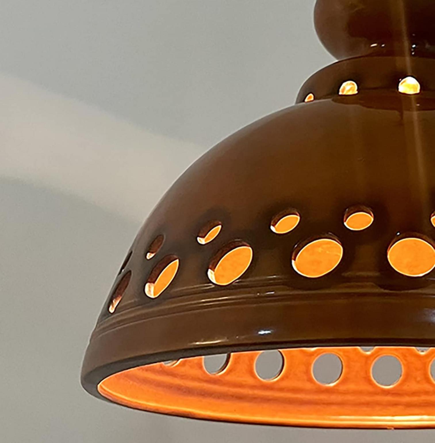 Ensemble de lampes suspendues mixtes en céramique émaillée Brown, Allemagne, années 1970 en vente 5