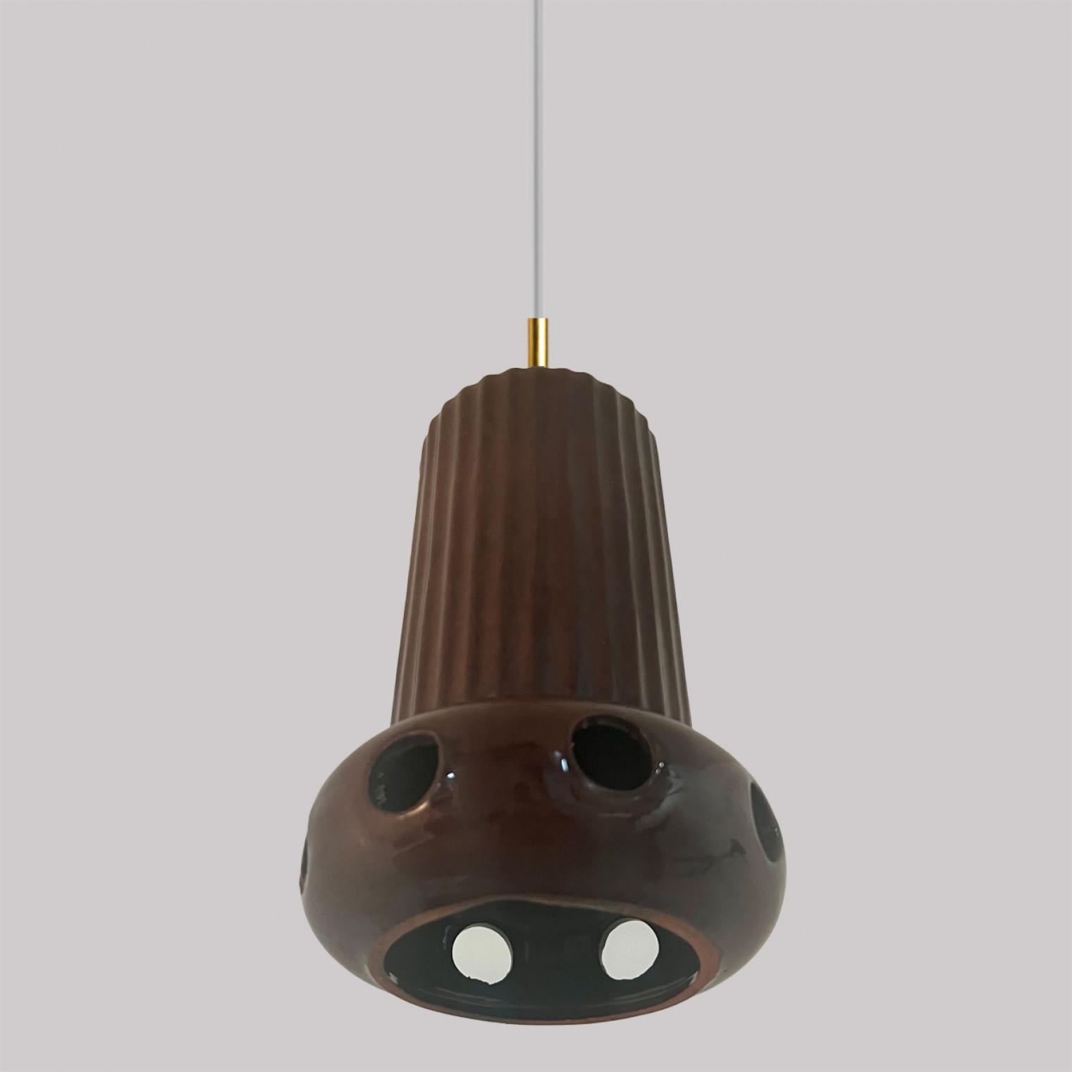 Set of Mixed Brown Glazed Ceramic Pendant Lights, Germany, 1970s In Good Condition For Sale In Rijssen, NL