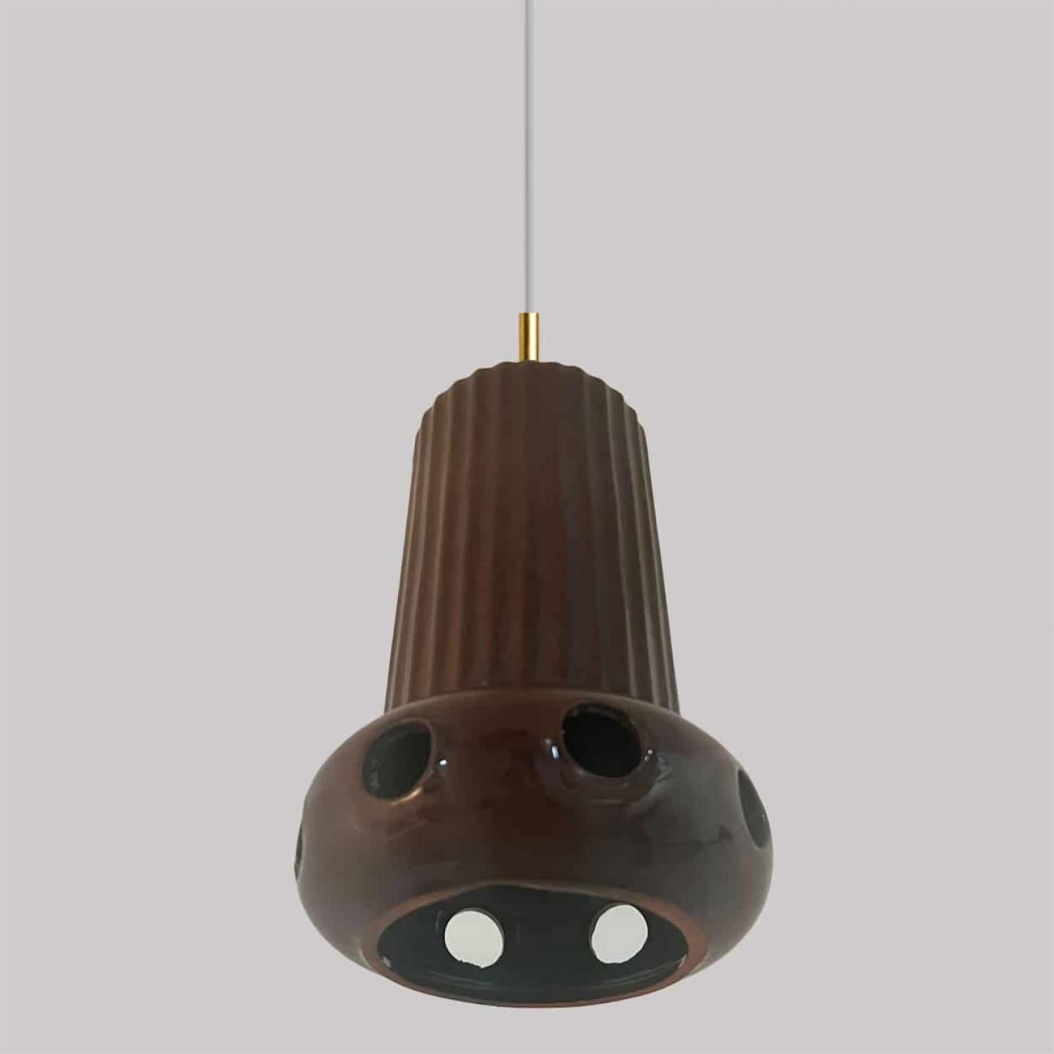 Tedesco Set di luci a sospensione in ceramica smaltata marrone, Germania, anni '70 in vendita