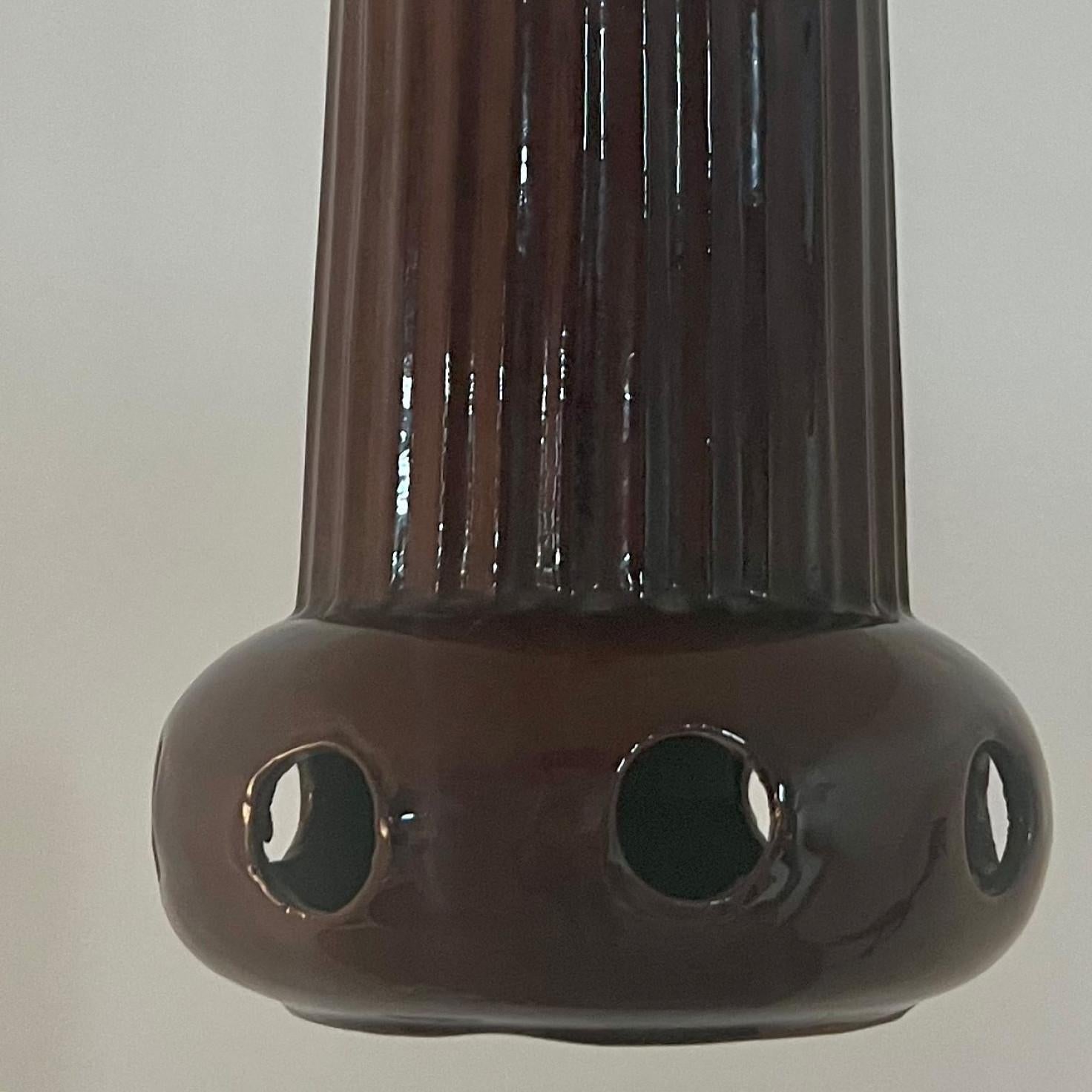 Set di luci a sospensione in ceramica smaltata marrone, Germania, anni '70 In condizioni buone in vendita a Rijssen, NL