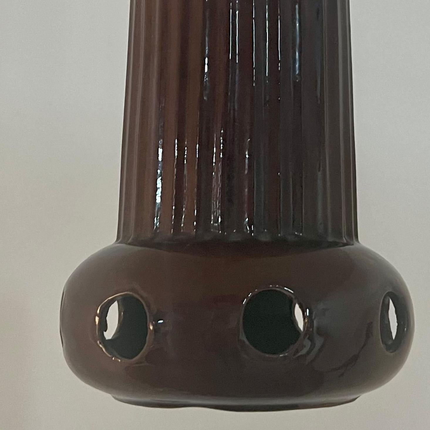 Brass Set of Mixed Brown Glazed Ceramic Pendant Lights, Germany, 1970s For Sale