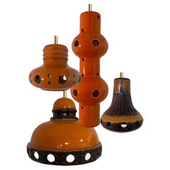 Retro Set of Mixed Orange Glazed Ceramic Pendant Lights, Germany, 1970s