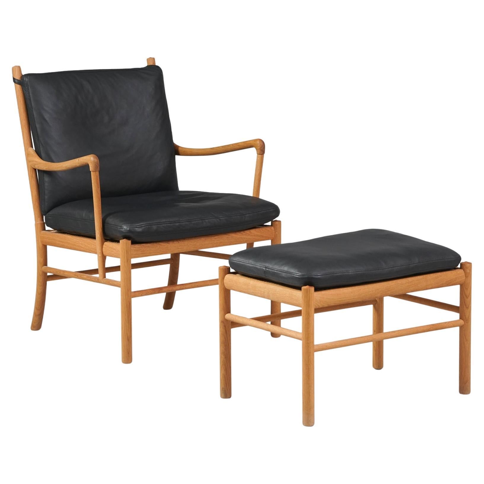 Set of Model "Colonial" Armchair and Footstool, Ole Wanscher, Carl Hansen & Son For Sale